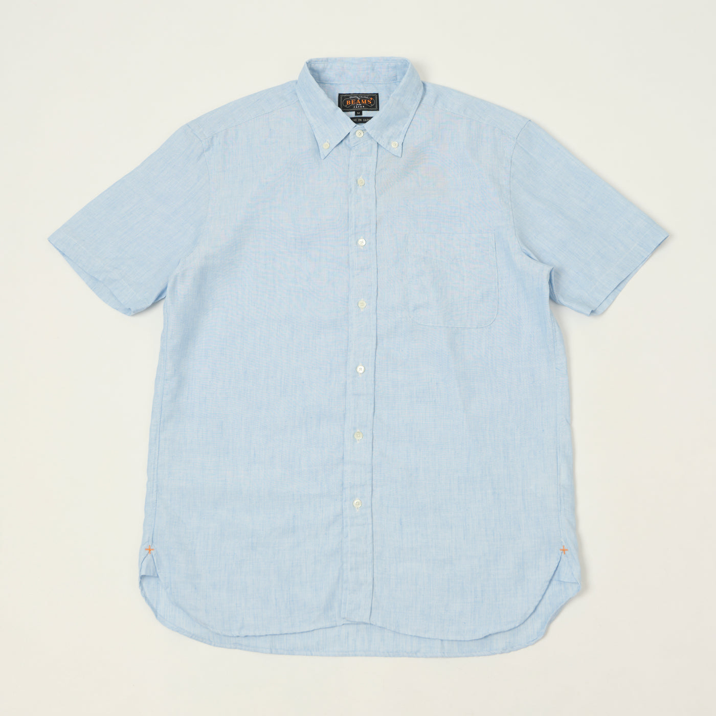 Beams Plus Button Down Coolmax Linen Short Sleeve Shirt - Sax