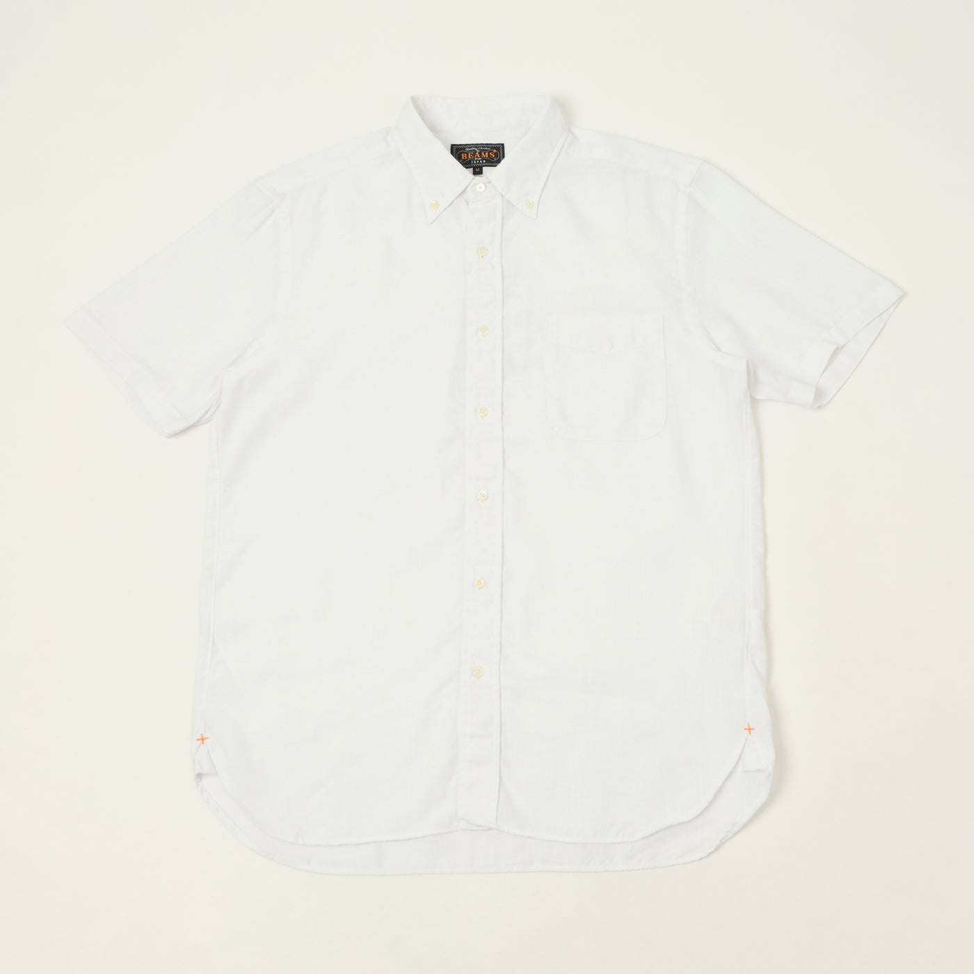 Beams Plus Button Down Coolmax Linen Short Sleeve Shirt - White