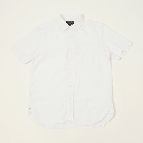 Beams Plus Button Down Coolmax Linen Short Sleeve Shirt - White