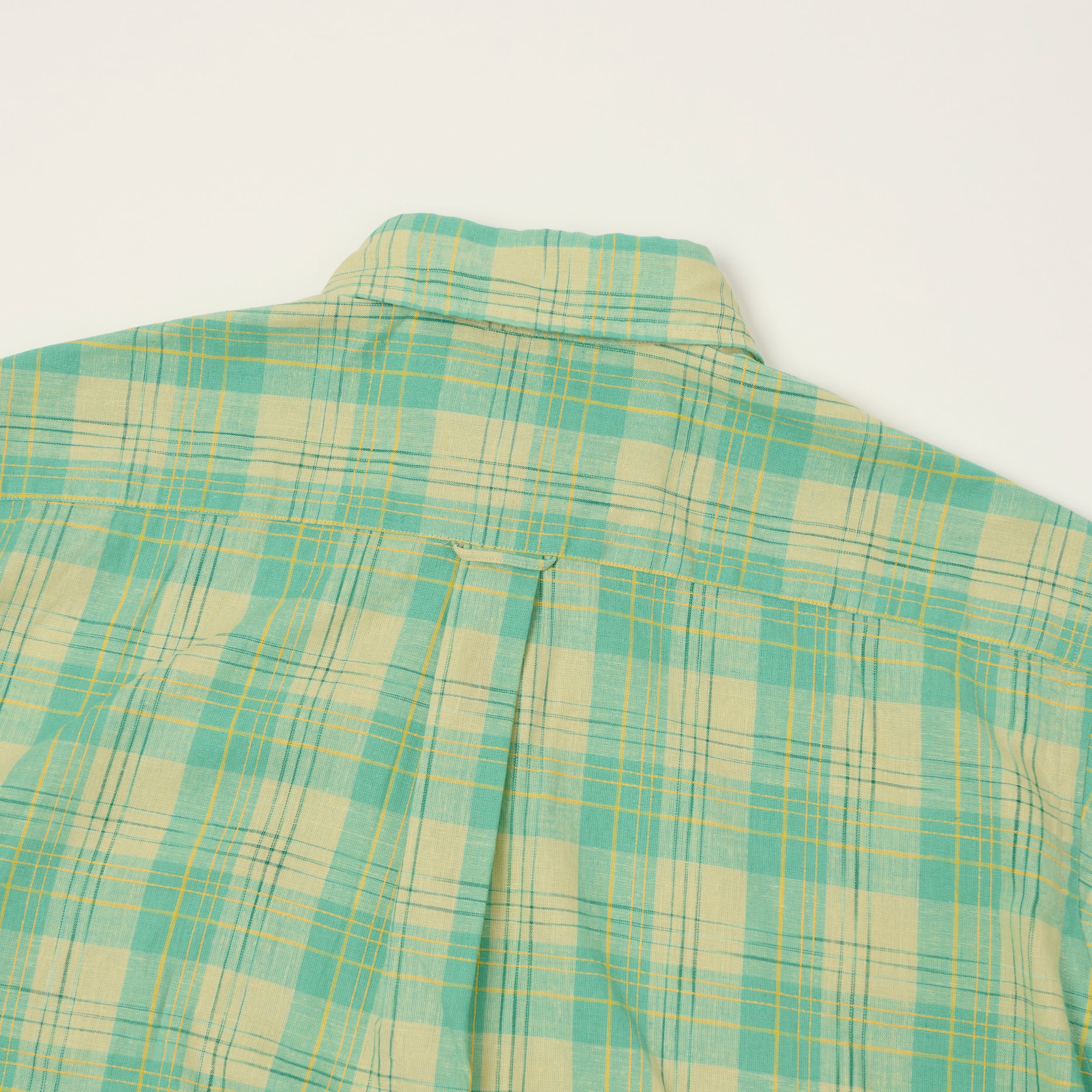 Beams Plus Button Down Cotton/Linen Short Sleeve Shirt - Green