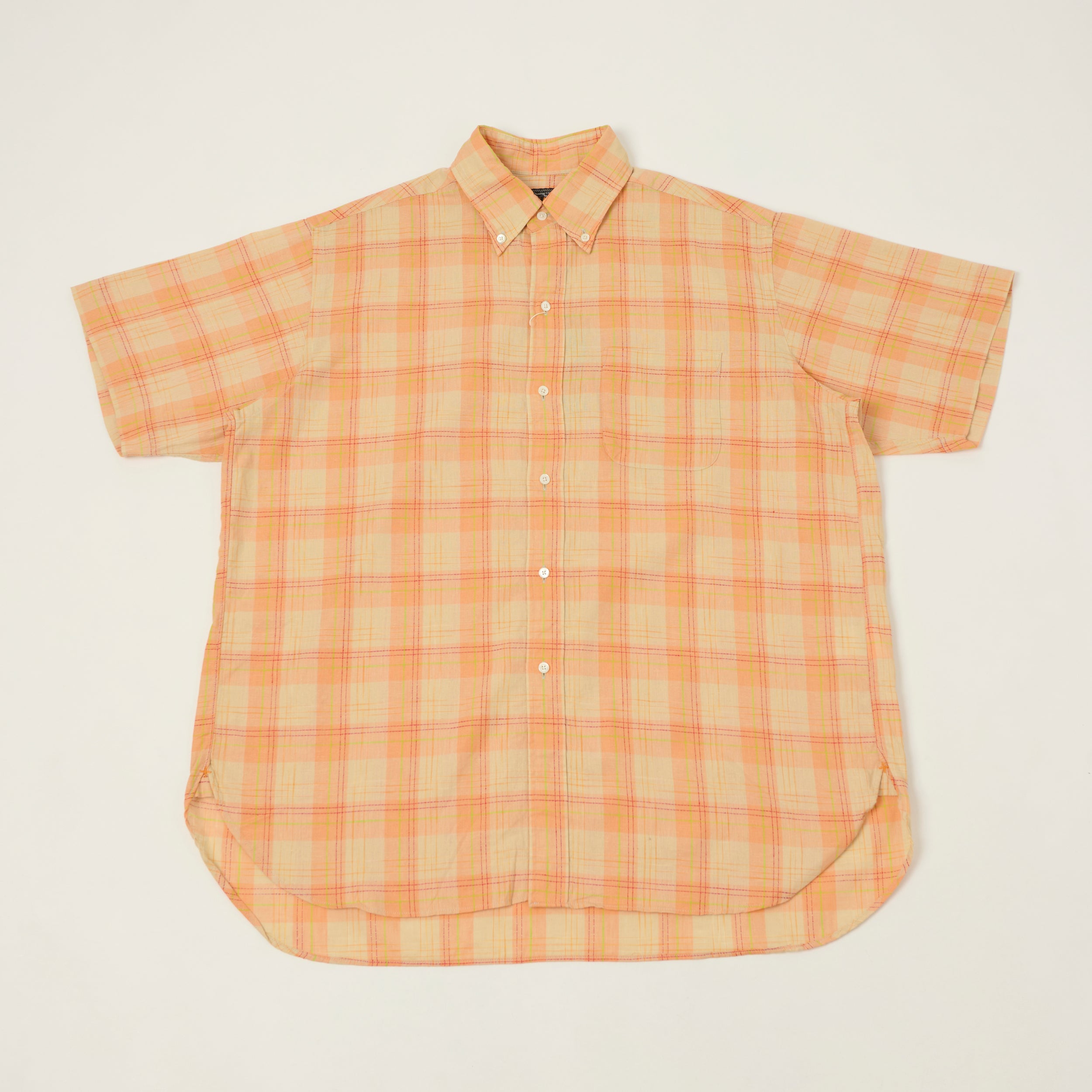 Beams Plus Button Down Cotton/Linen Short Sleeve Shirt - Orange