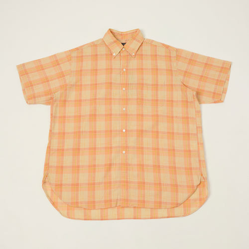 Beams Plus Button Down Cotton/Linen Short Sleeve Shirt - Orange