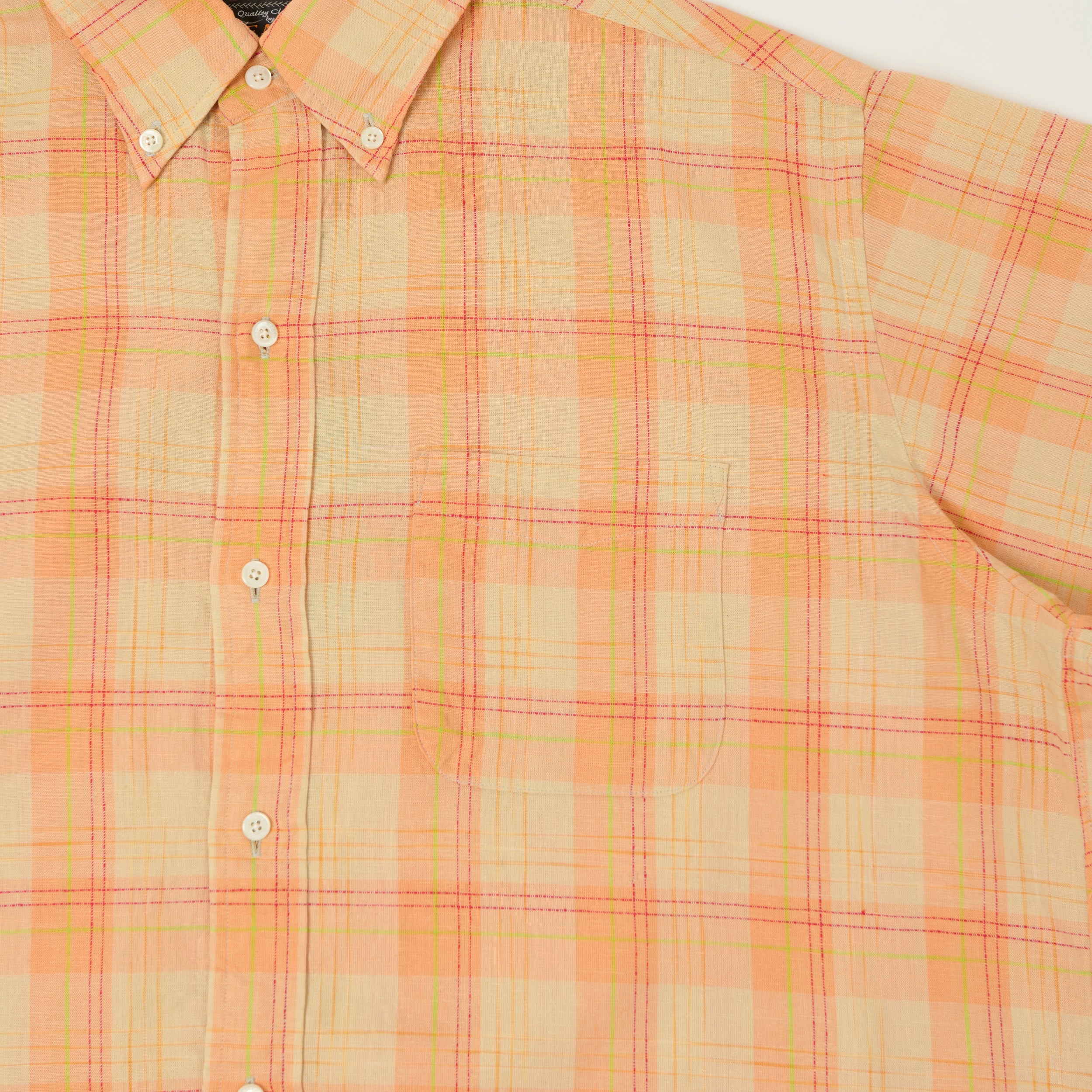 Beams Plus Button Down Cotton/Linen Short Sleeve Shirt - Orange