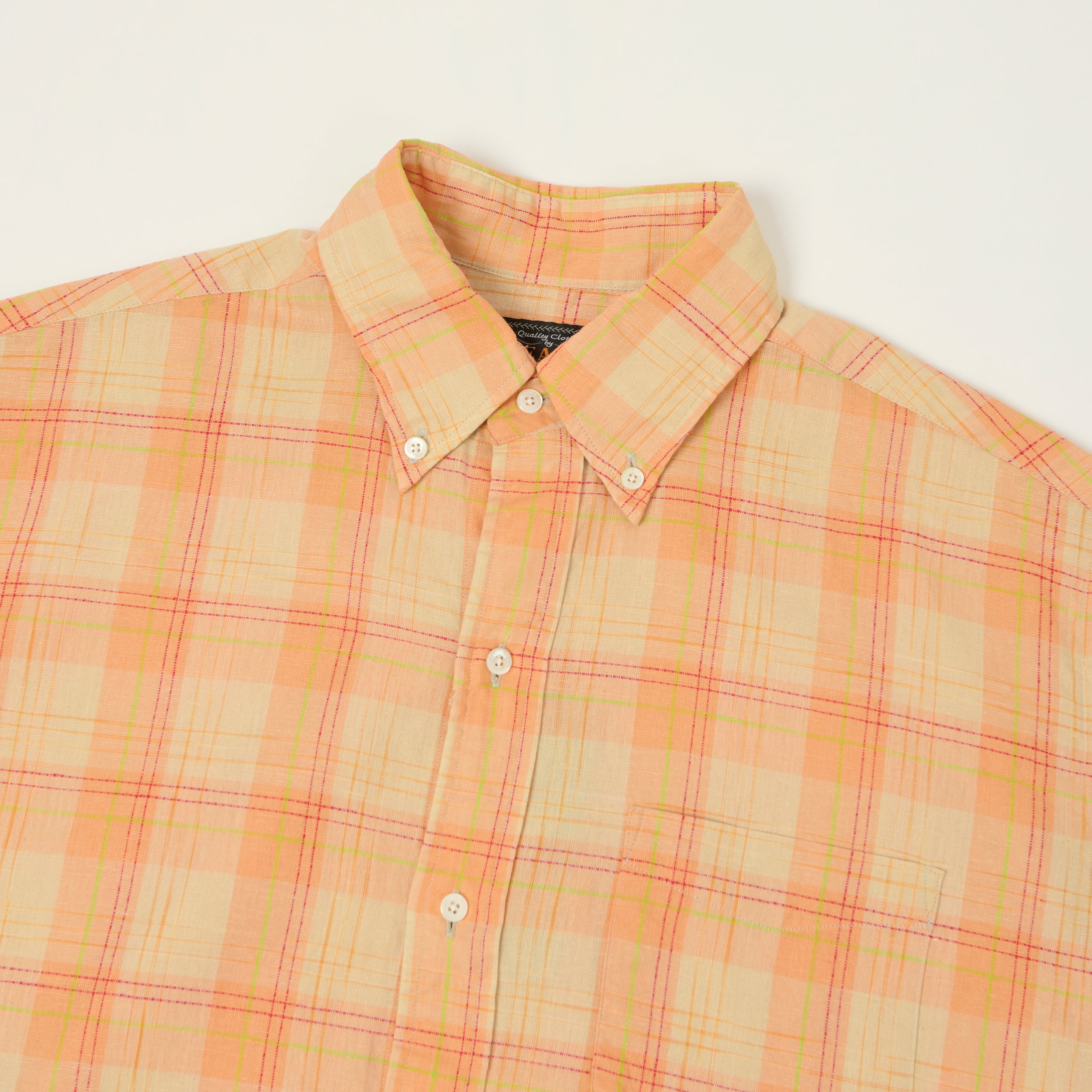 Beams Plus Button Down Cotton/Linen Short Sleeve Shirt - Orange