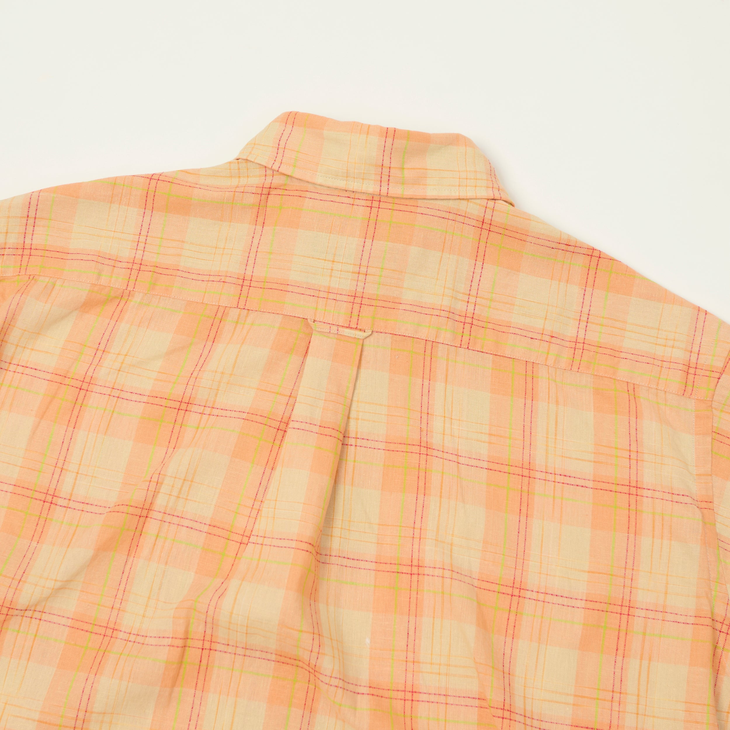 Beams Plus Button Down Cotton/Linen Short Sleeve Shirt - Orange