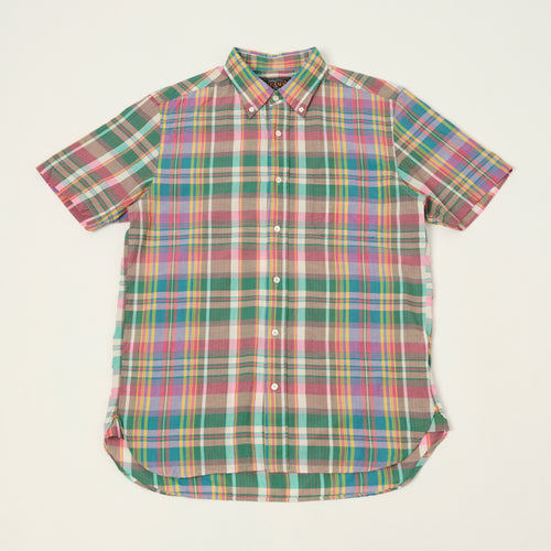Beams Plus  Button Down Short Sleeve Madras Shirt - Pink