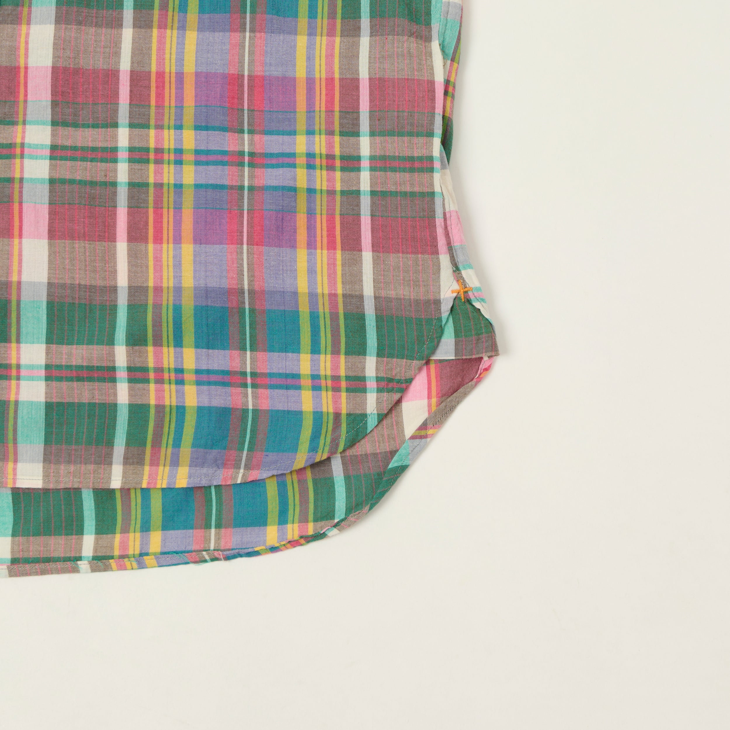 Beams Plus  Button Down Short Sleeve Madras Shirt - Pink