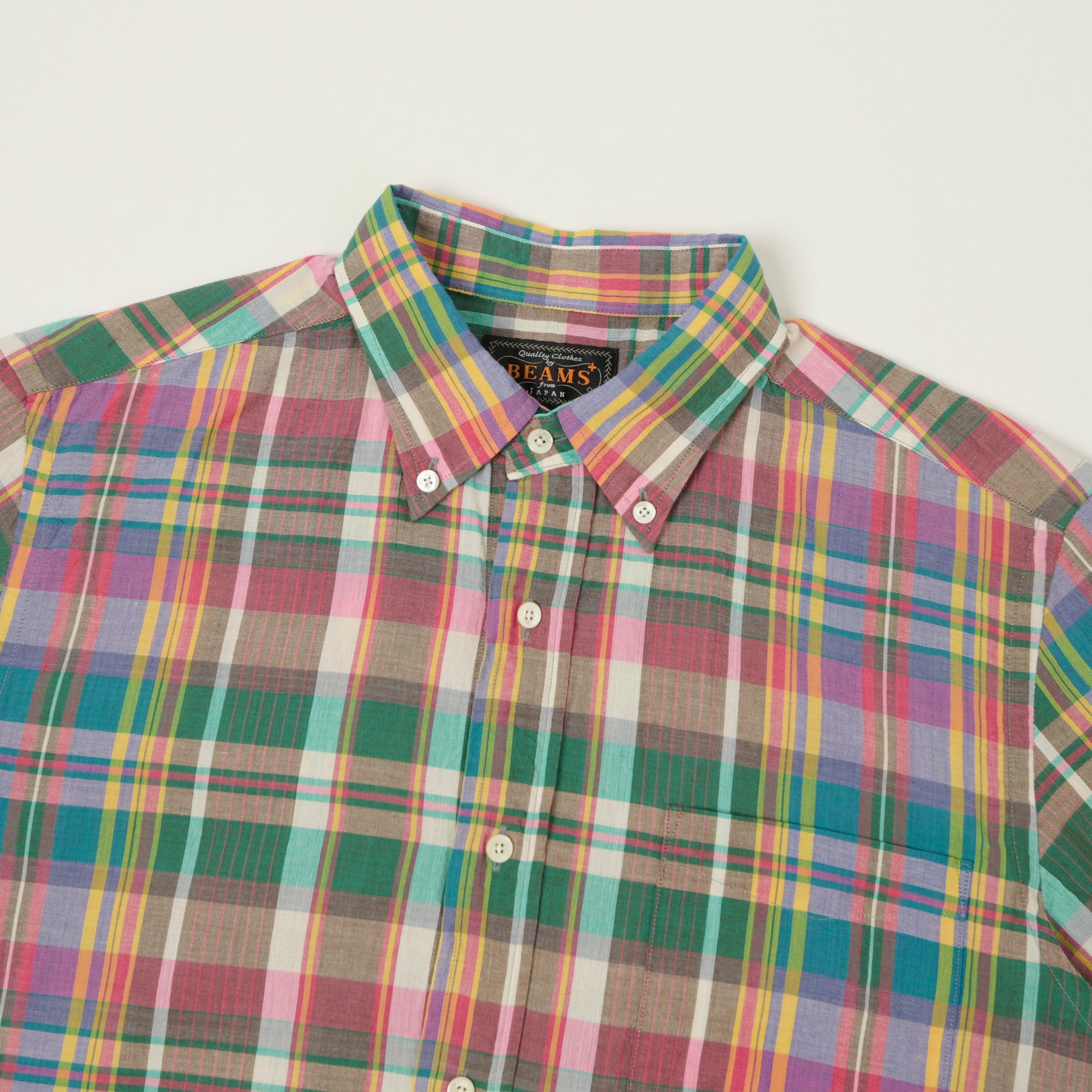 Beams Plus Button Down Short Sleeve Madras Shirt - Pink – SON OF A