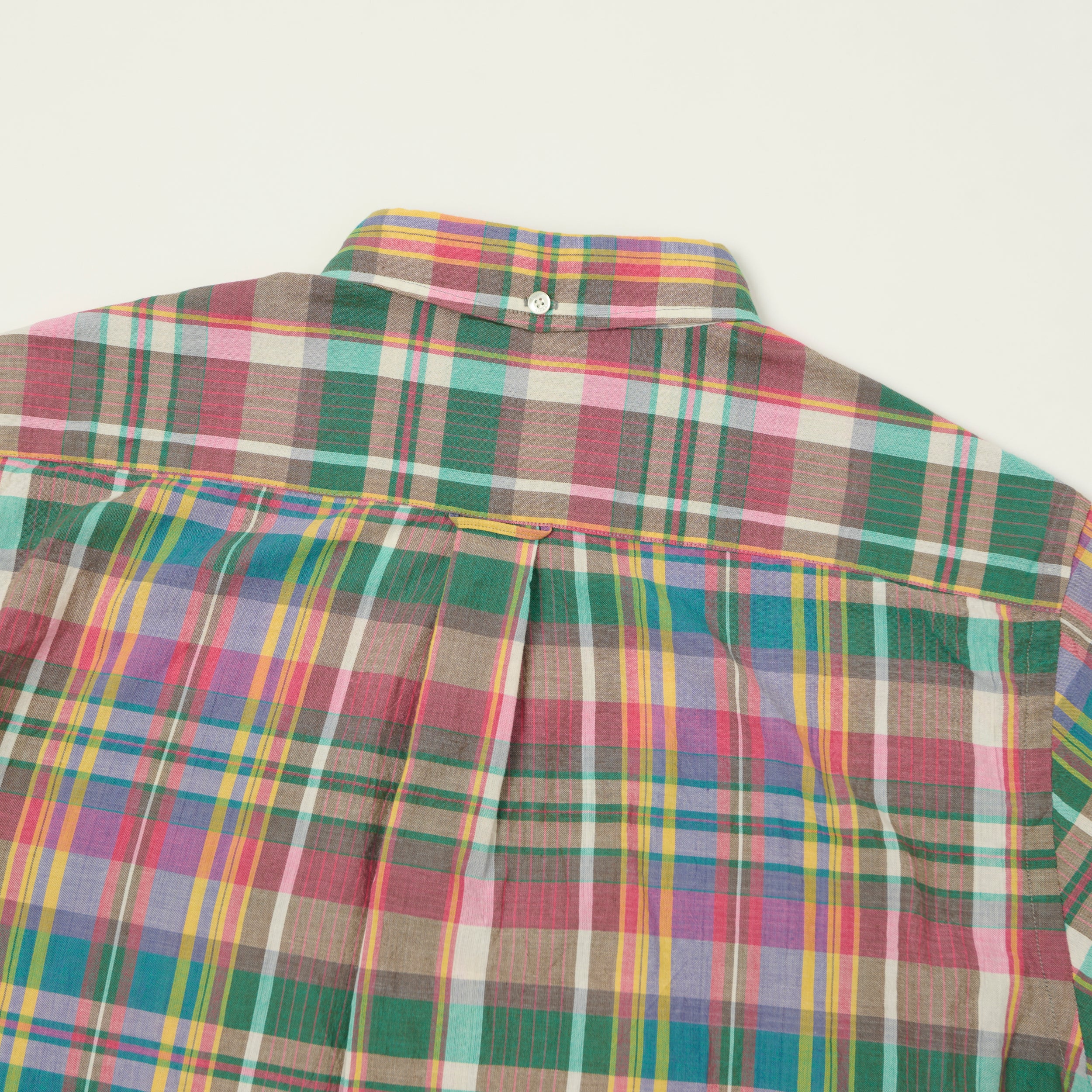 Beams Plus  Button Down Short Sleeve Madras Shirt - Pink