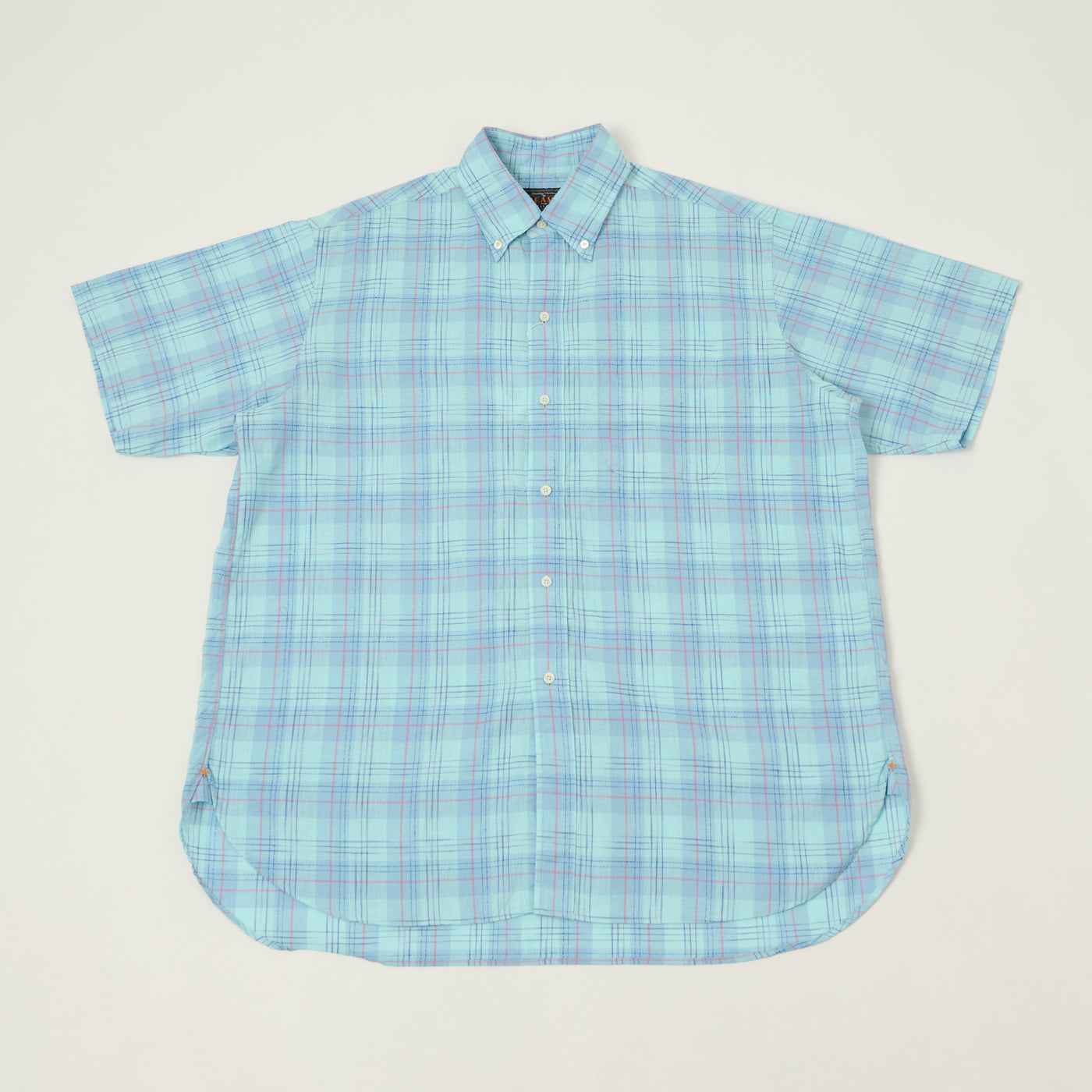 Beams Plus Button Down Cotton/Linen Short Sleeve Shirt - Sax