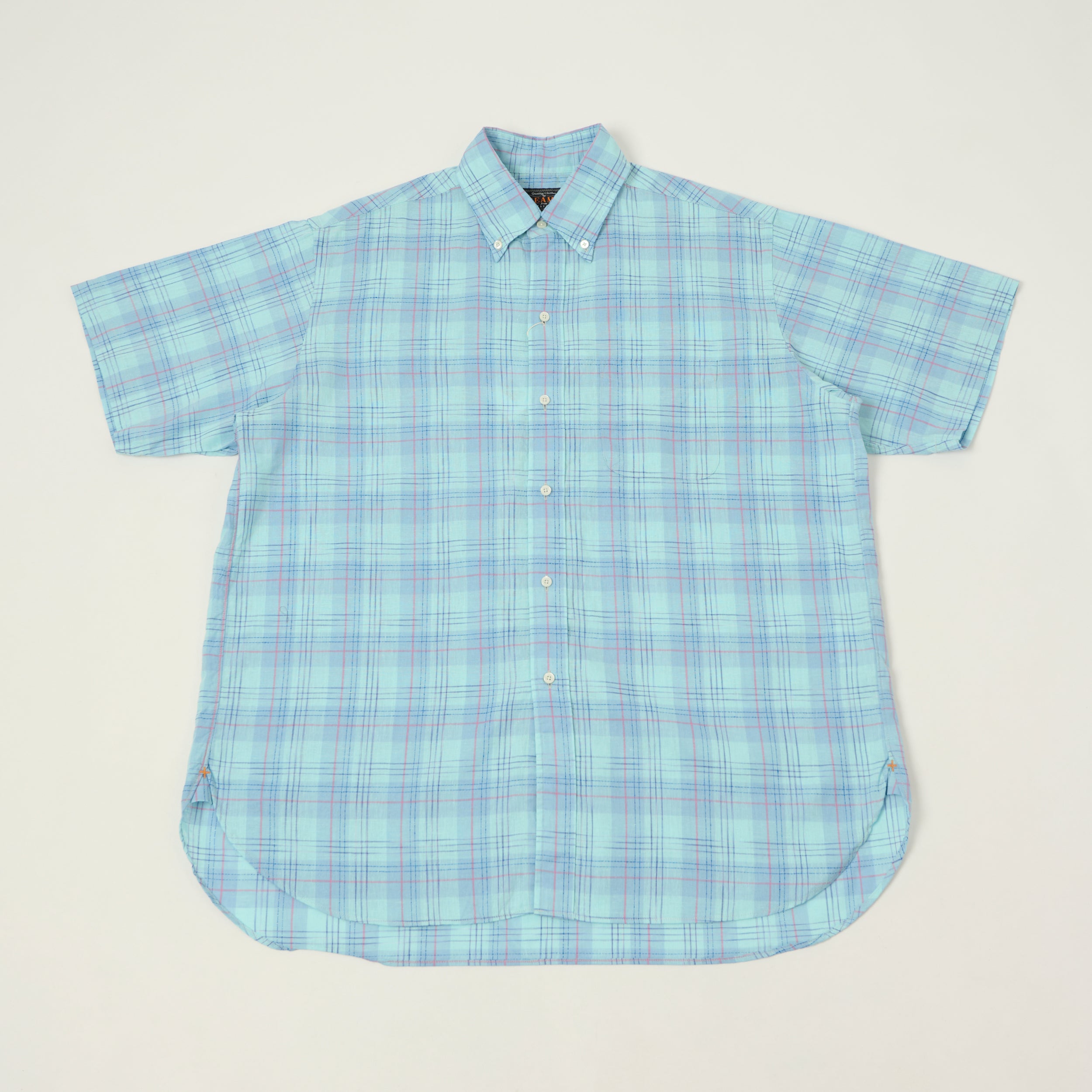 Beams Plus Button Down Cotton/Linen Short Sleeve Shirt - Sax
