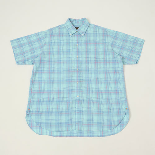 Beams Plus Button Down Cotton/Linen Short Sleeve Shirt - Sax