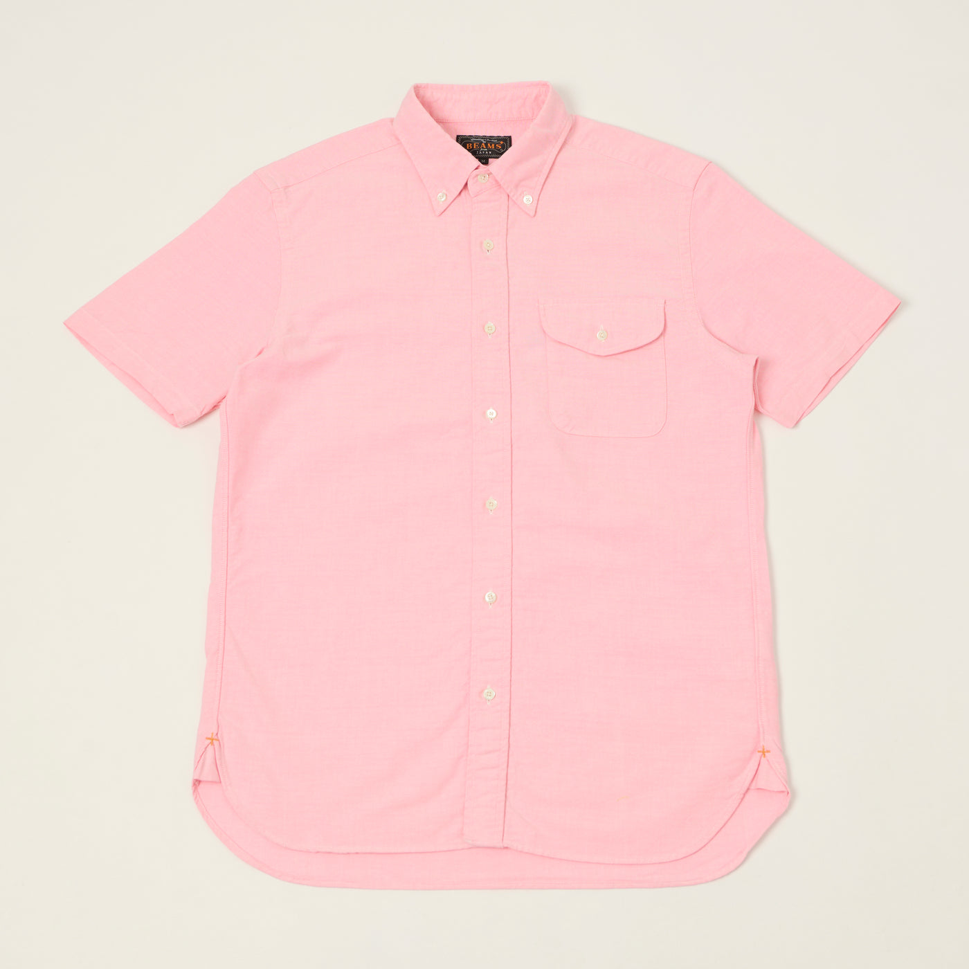 Beams Plus Button Down Short Sleeve Oxford Shirt - Pink