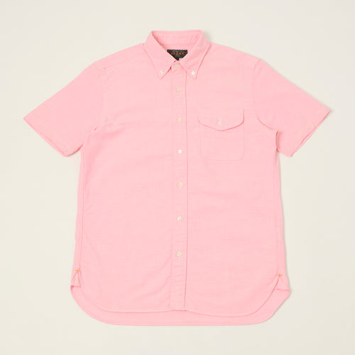 Beams Plus Button Down Short Sleeve Oxford Shirt - Pink