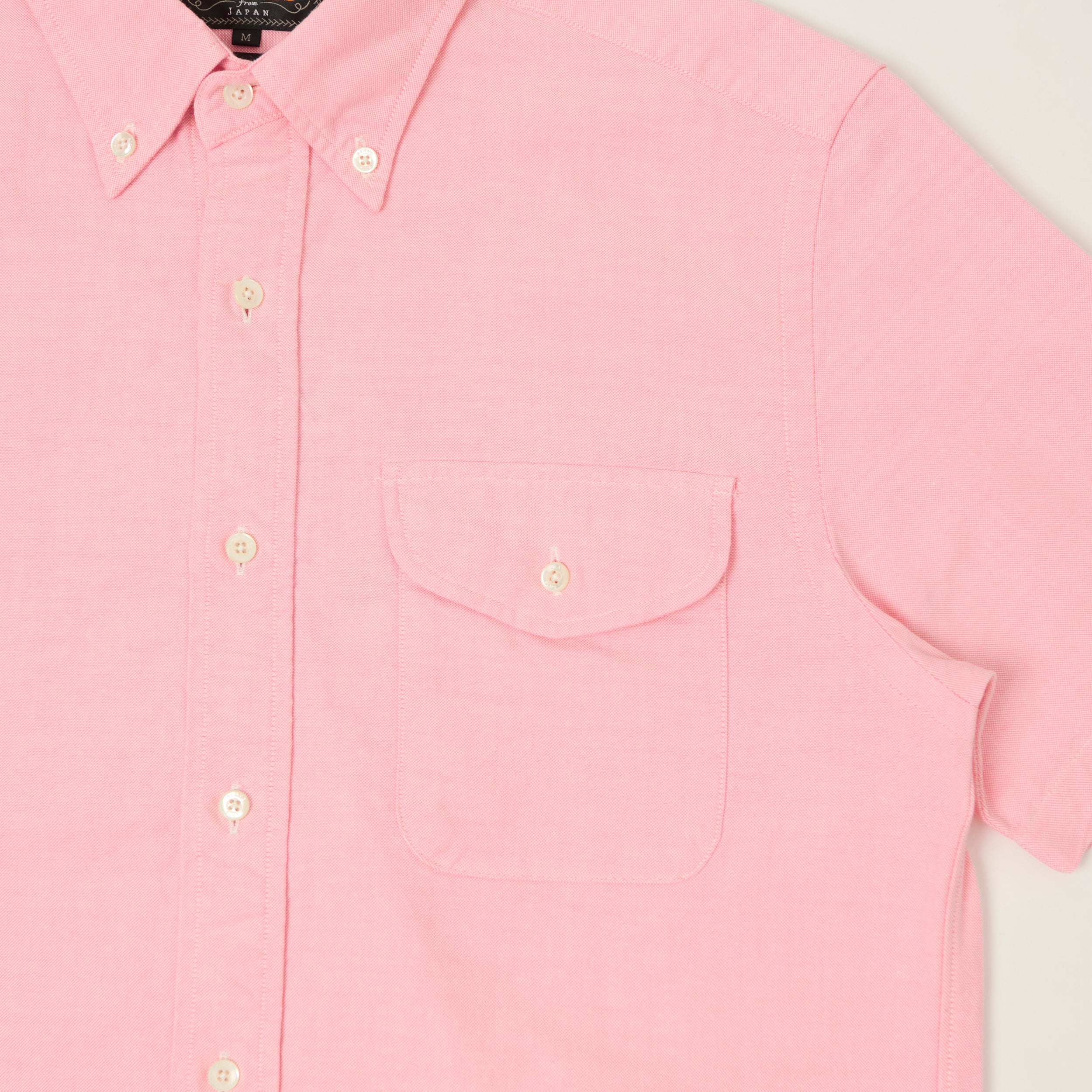 Beams Plus Button Down Short Sleeve Oxford Shirt - Pink