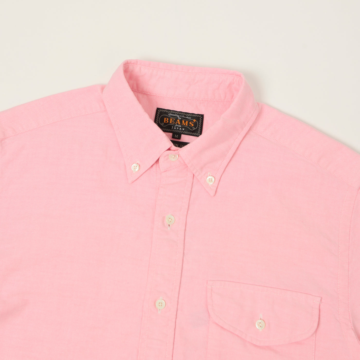 Beams Plus Button Down Short Sleeve Oxford Shirt - Pink