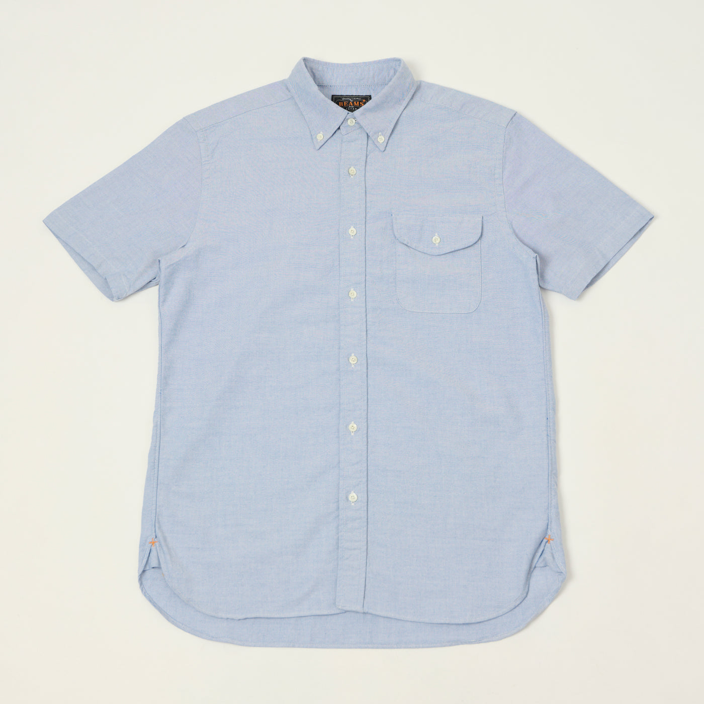 Beams Plus Button Down Short Sleeve Oxford Shirt - Sax