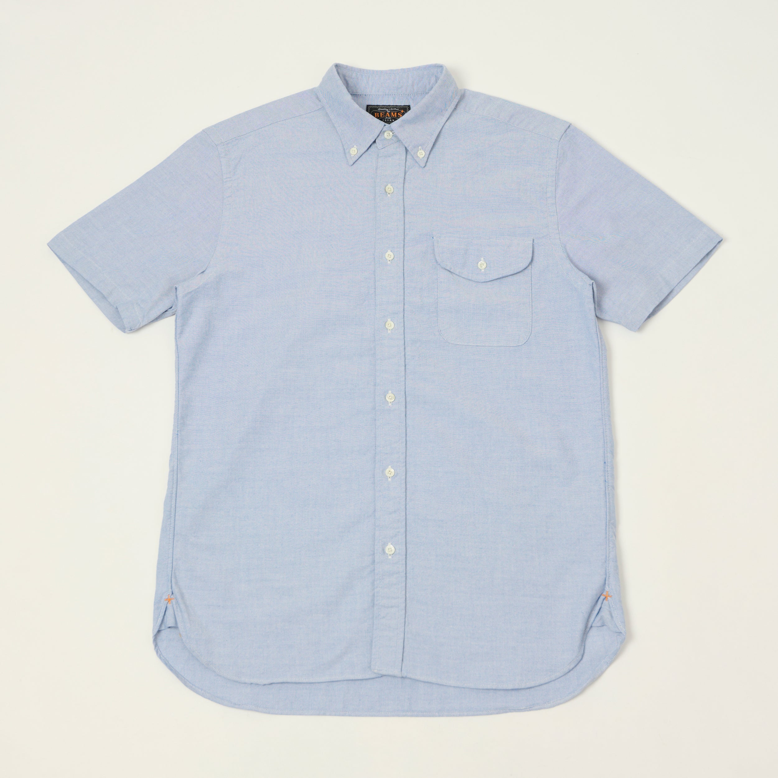 Beams Plus Button Down Short Sleeve Oxford Shirt - Sax