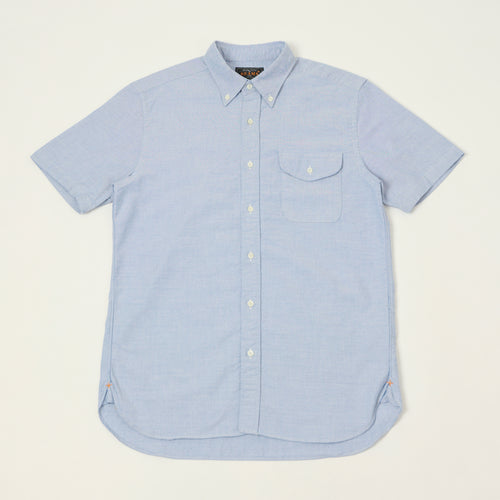 Beams Plus Button Down Short Sleeve Oxford Shirt - Sax