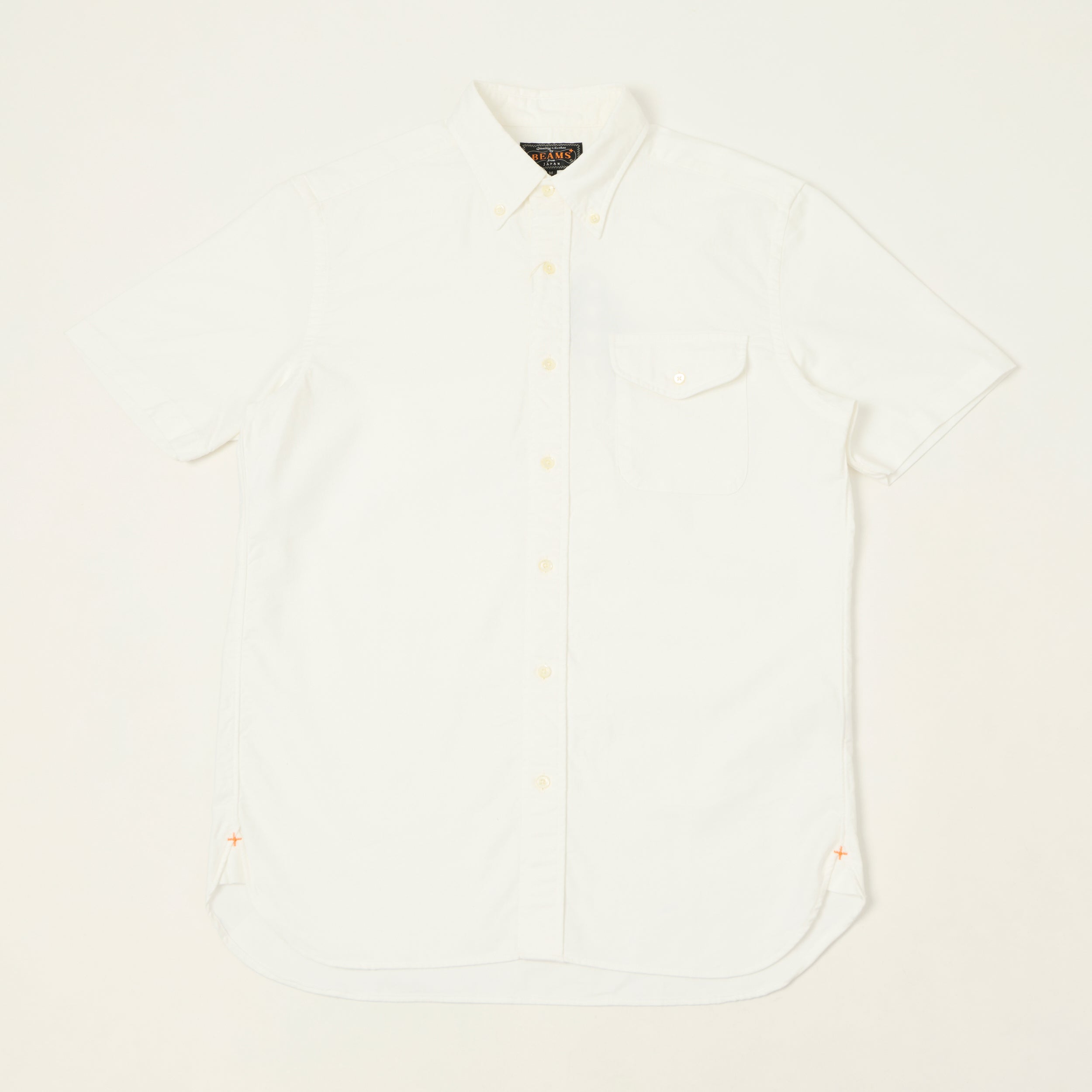 Beams Plus Button Down Short Sleeve Oxford Shirt - White
