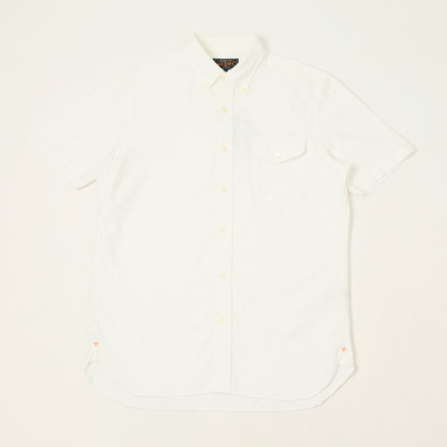 Beams Plus Button Down Short Sleeve Oxford Shirt - White