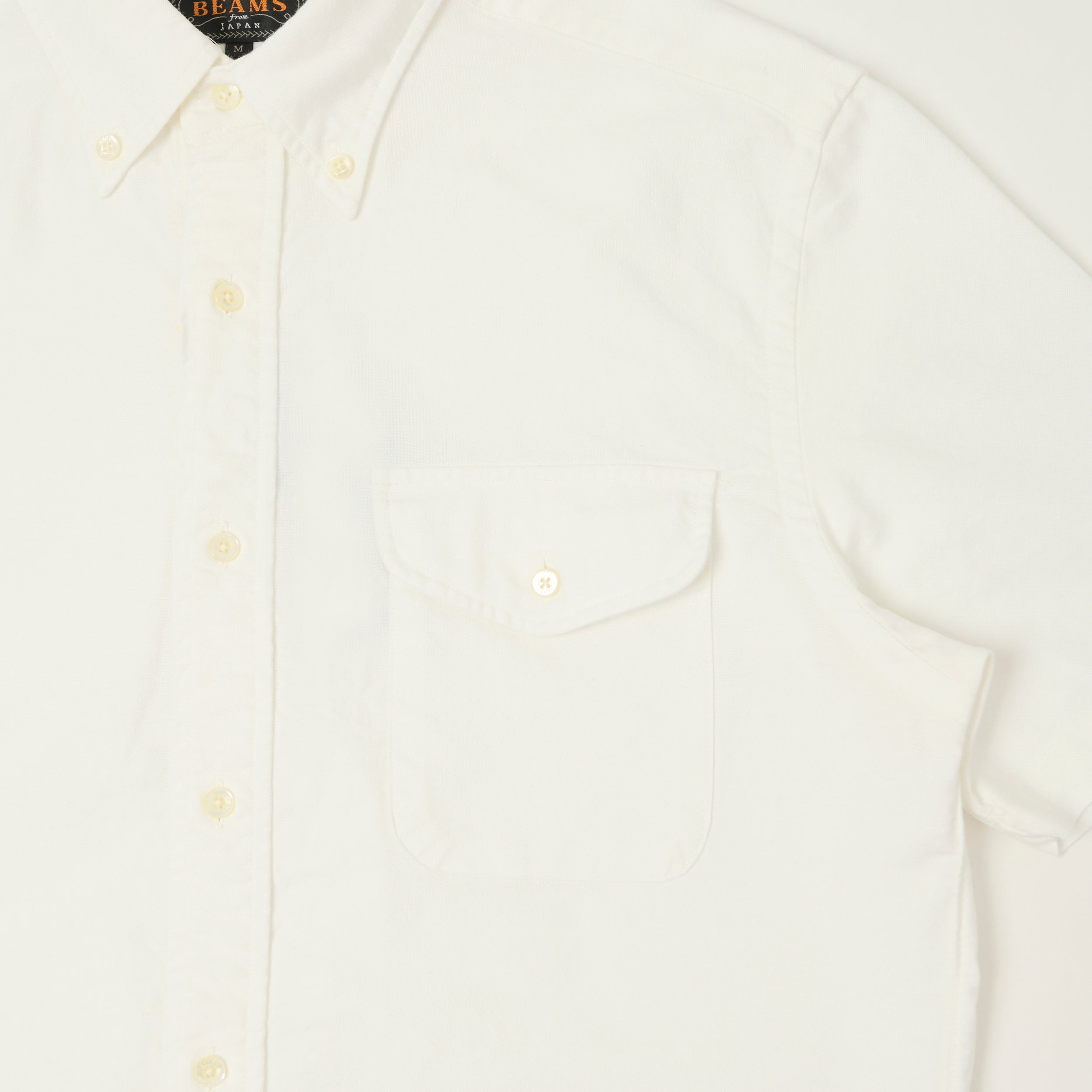 Beams Plus Button Down Short Sleeve Oxford Shirt - White