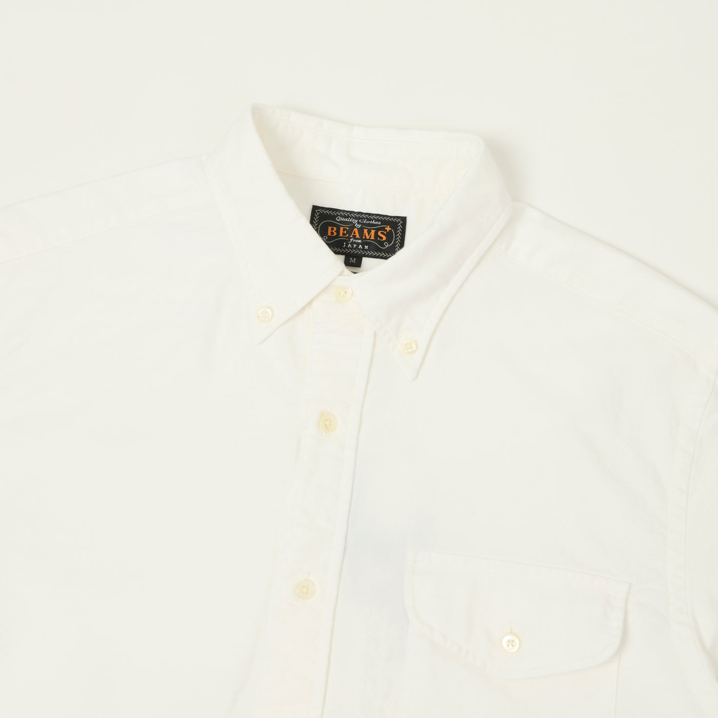 Beams Plus Button Down Short Sleeve Oxford Shirt - White