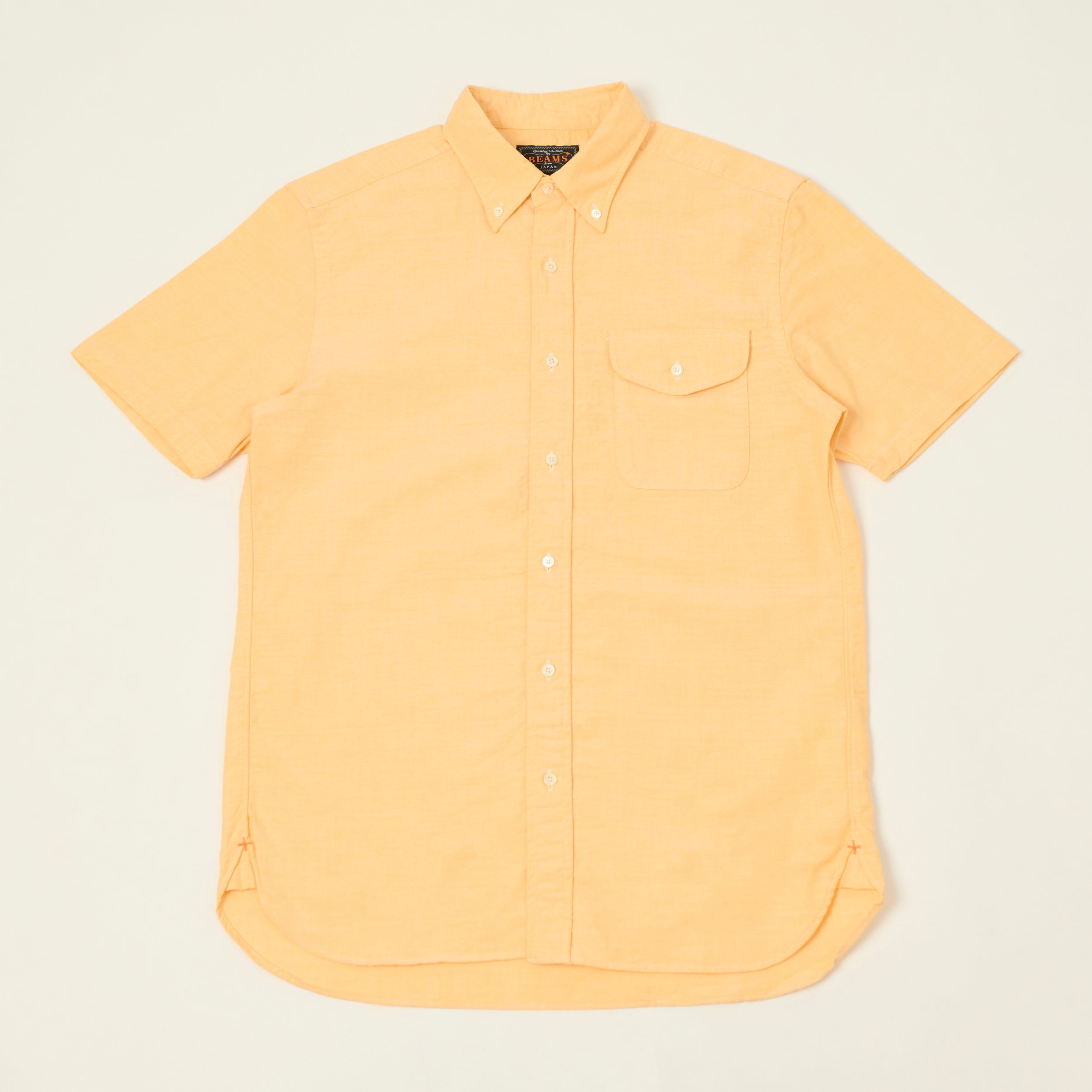 Beams Plus Button Down Short Sleeve Oxford Shirt - Yellow