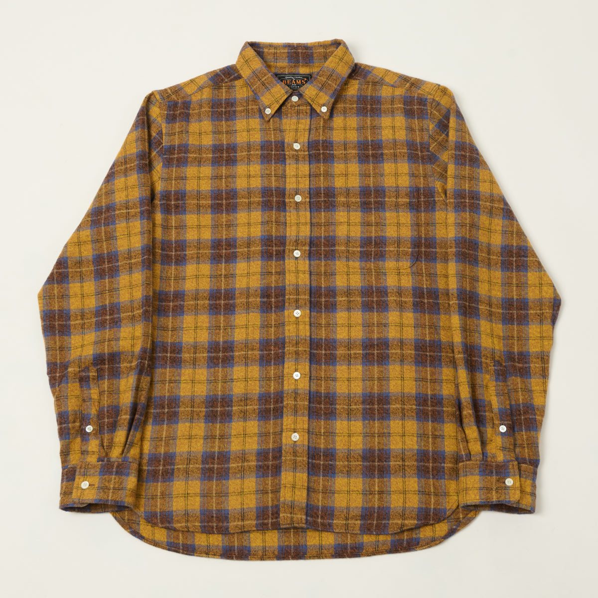 Beams Plus Button Down Herringbone Check Shirt - Mustard