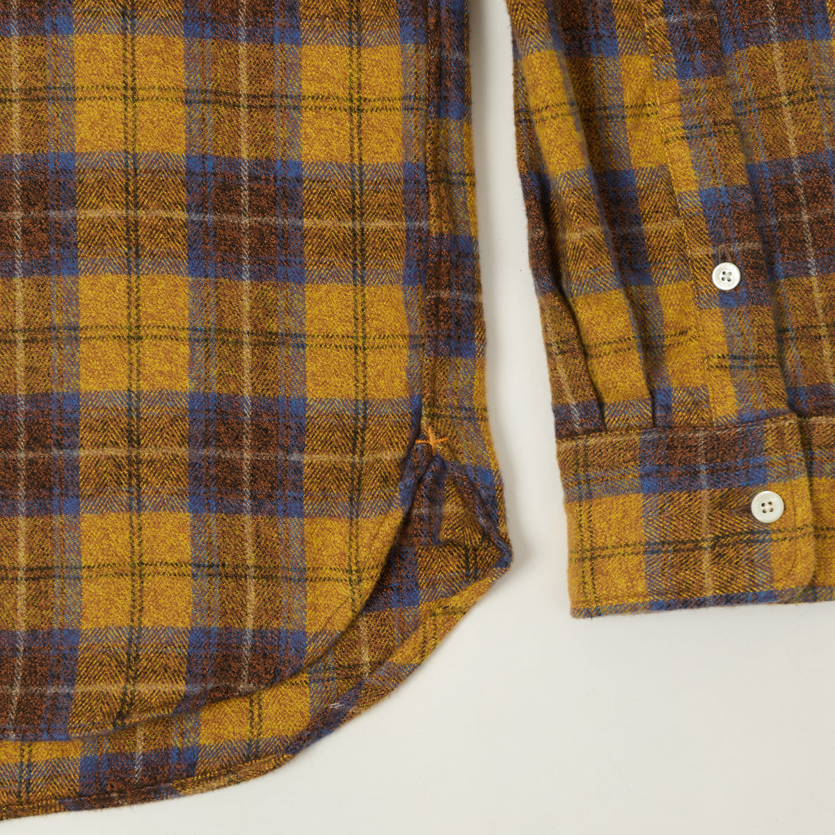 Beams Plus Button Down Herringbone Check Shirt - Mustard