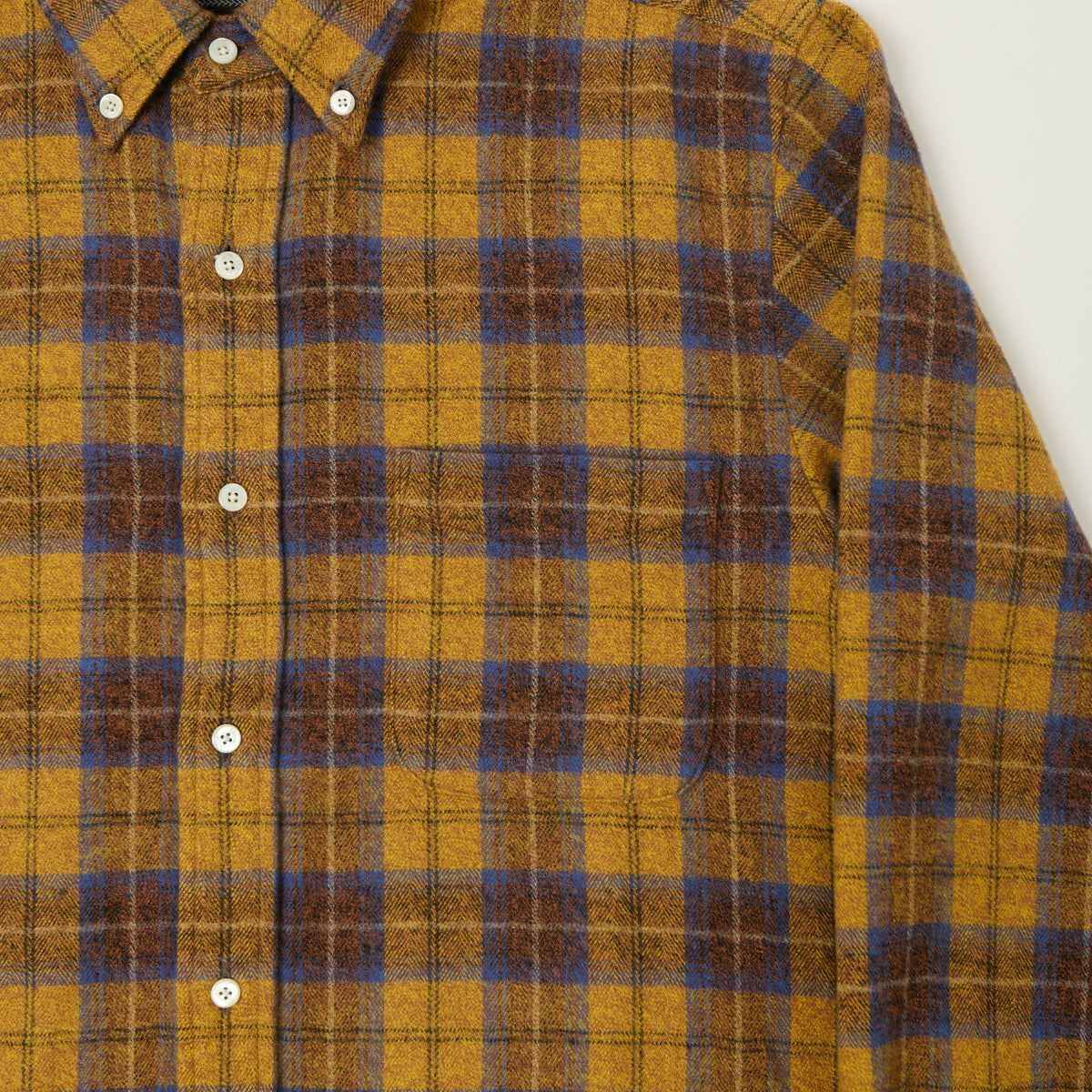 Beams Plus Button Down Herringbone Check Shirt - Mustard