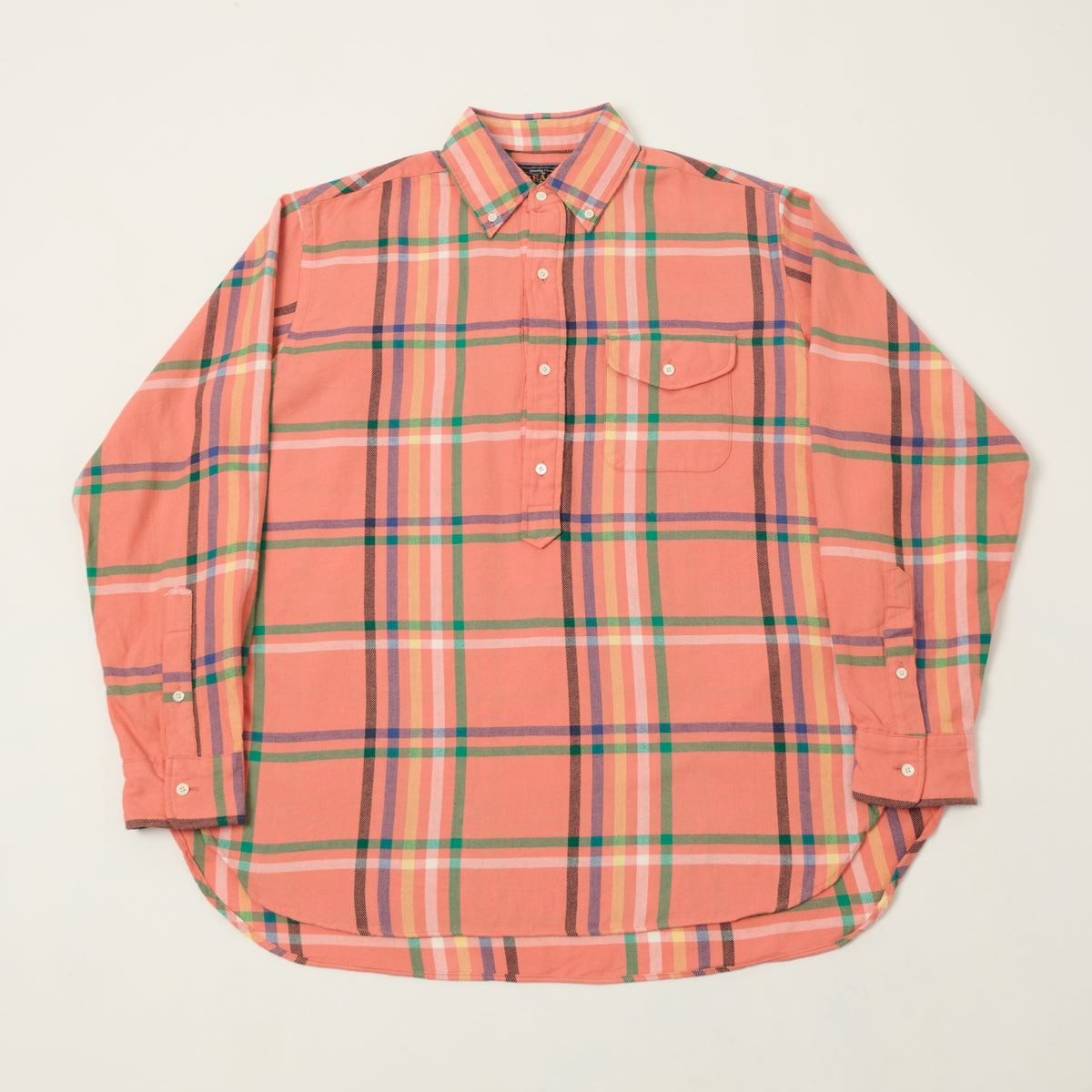 Beams Plus Indian Nel Plaid Button Down Pullover Shirt - Pink