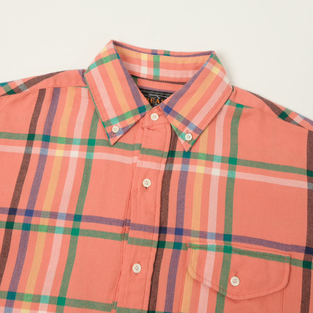 Beams Plus Indian Nel Plaid Button Down Pullover Shirt - Pink