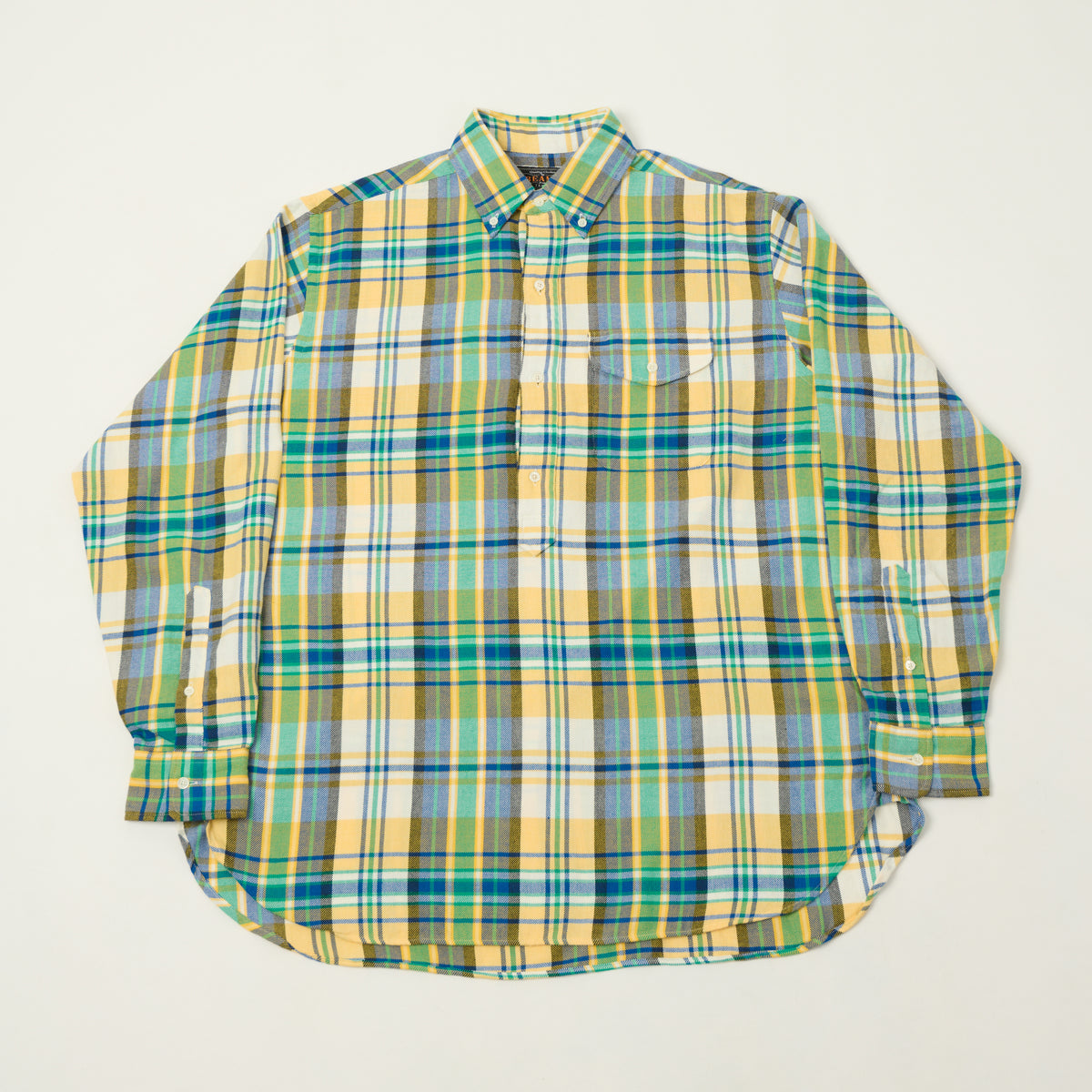 Beams Plus Indian Nel Plaid Button Down Pullover Shirt - Yellow