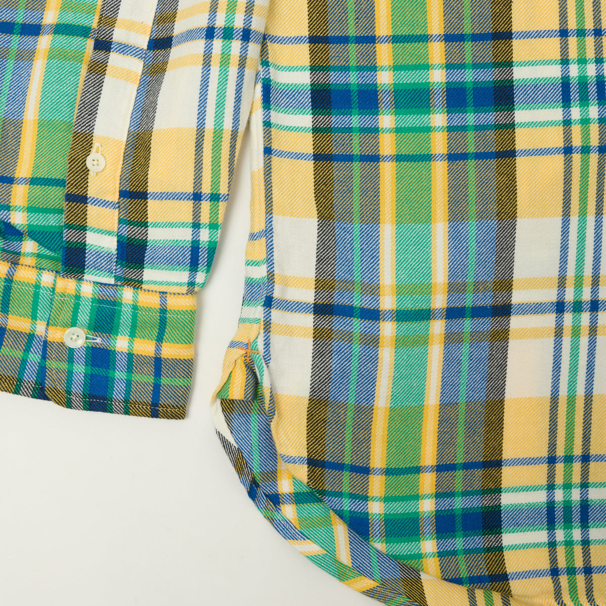 Beams Plus Indian Nel Plaid Button Down Pullover Shirt - Yellow