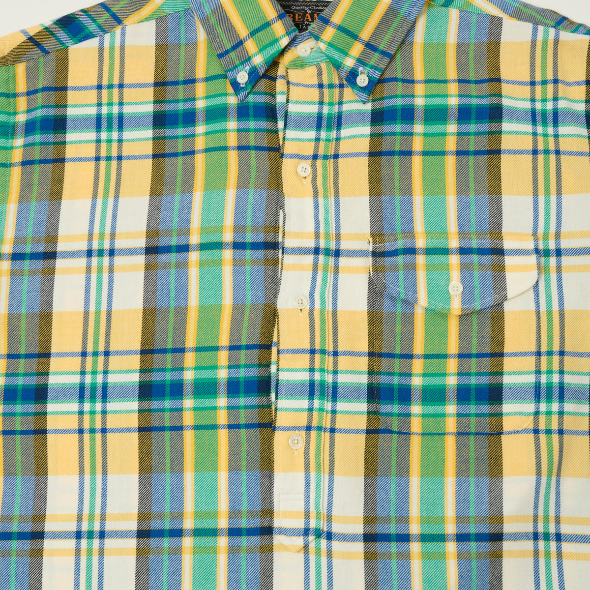Beams Plus Indian Nel Plaid Button Down Pullover Shirt - Yellow