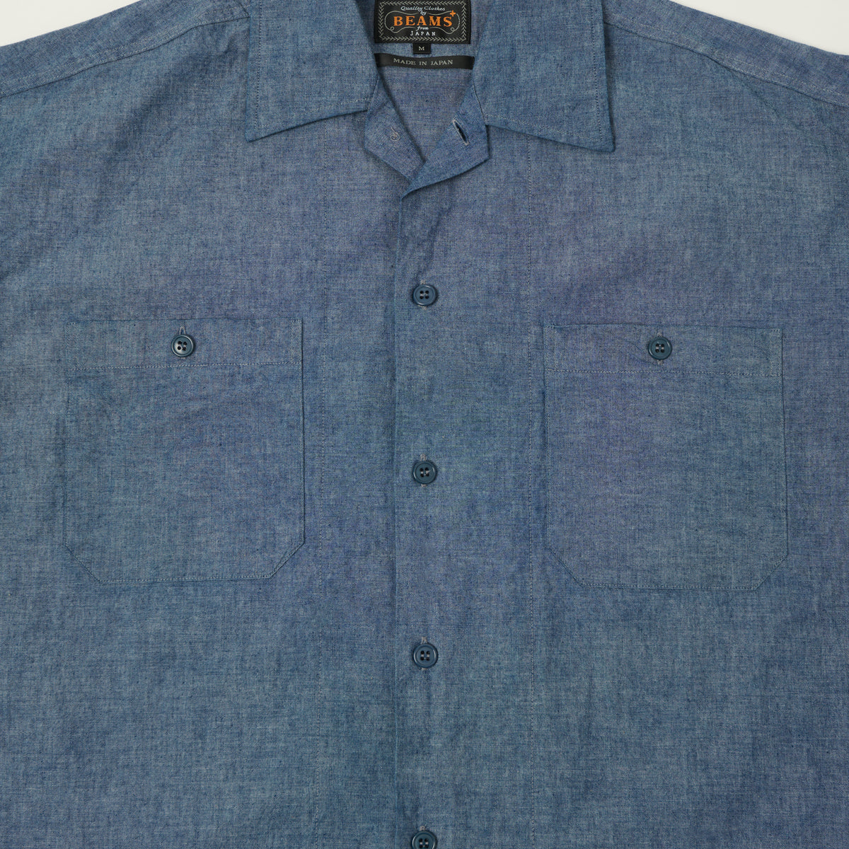 Beams Plus Open Collar Chambray Shirt - Indigo