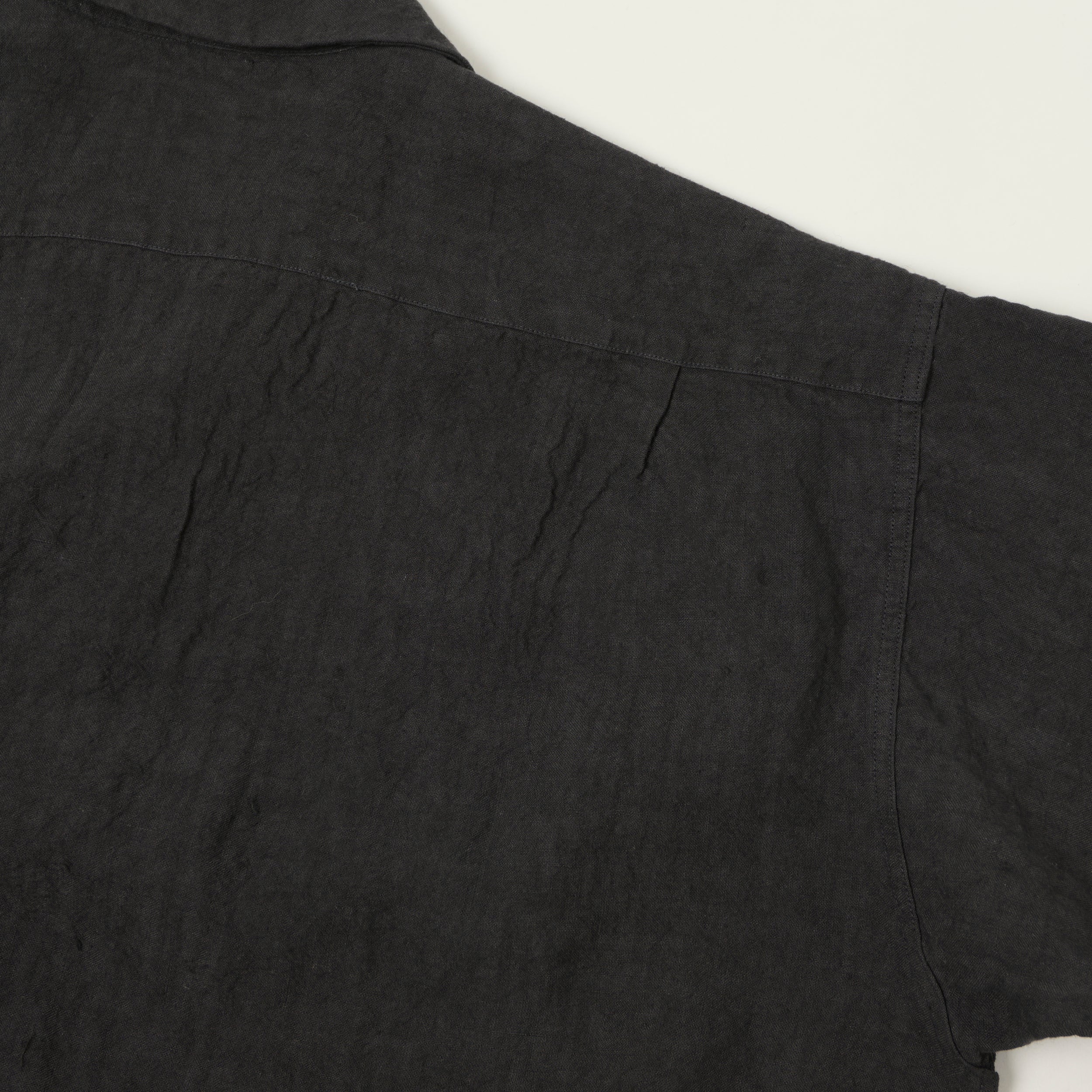 Beams Plus Open Collar Short Sleeve Linen Shirt - Charcoal
