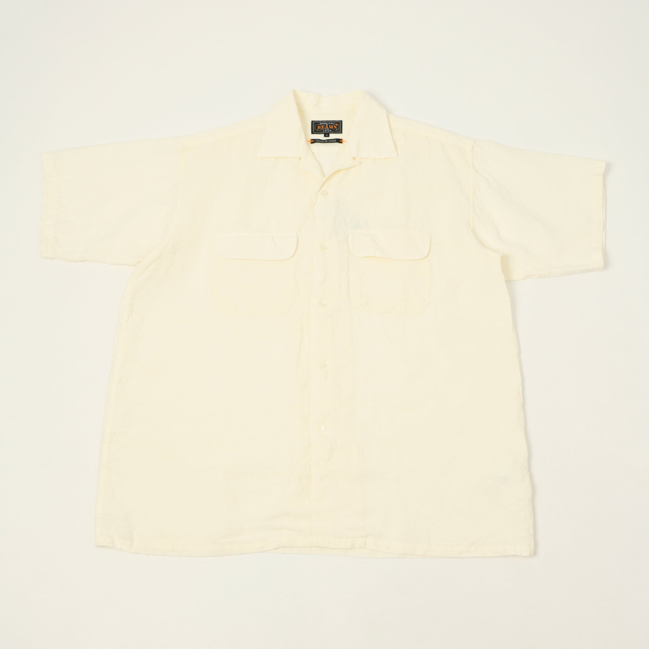 Beams Plus Open Collar Short Sleeve Linen Shirt - White