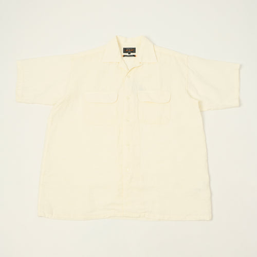 Beams Plus Open Collar Short Sleeve Linen Shirt - White
