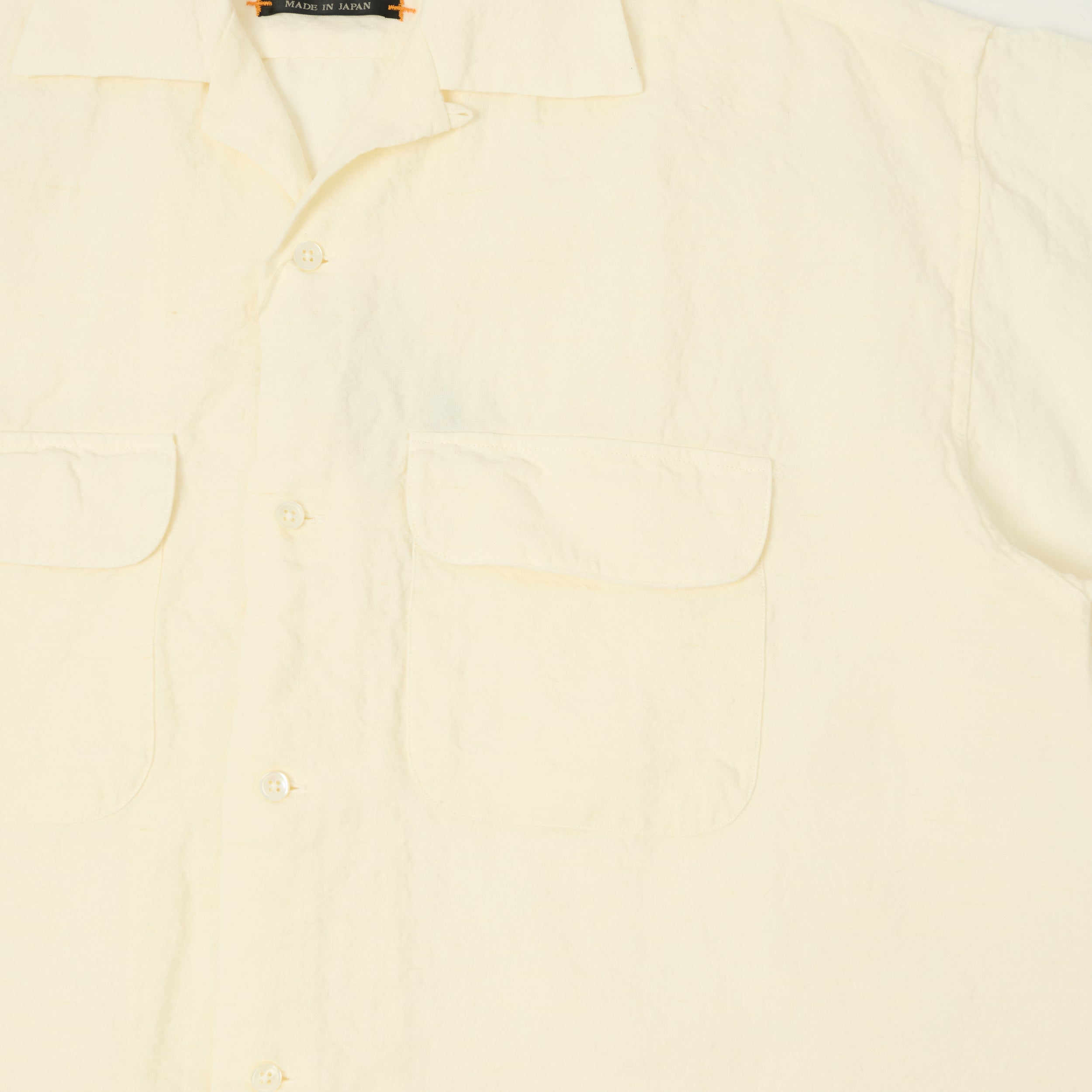 Beams Plus Open Collar Short Sleeve Linen Shirt - White