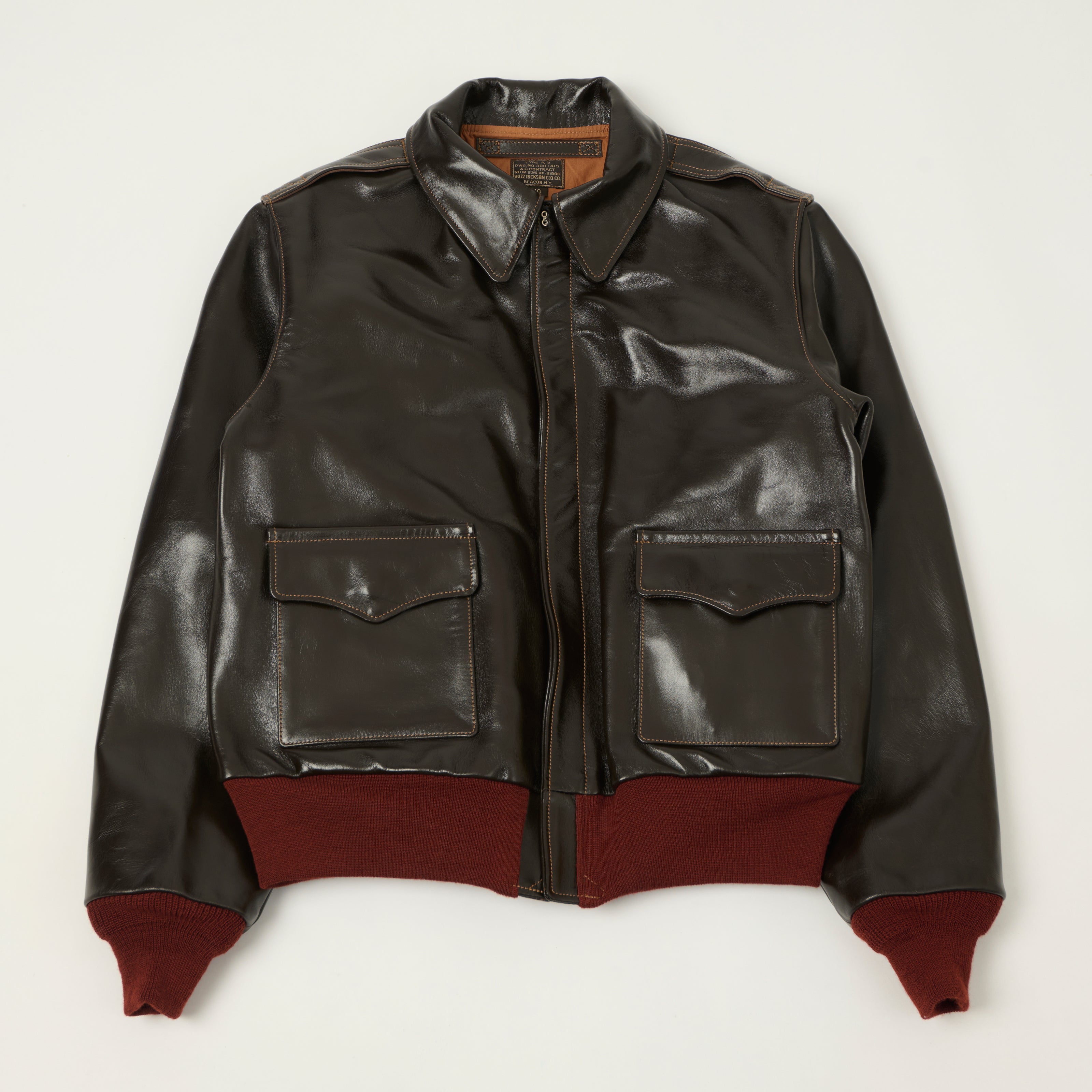 Buzz Rickson's A-2 'A.C.Contract' Leather Flight Jacket - Dark Brown ...