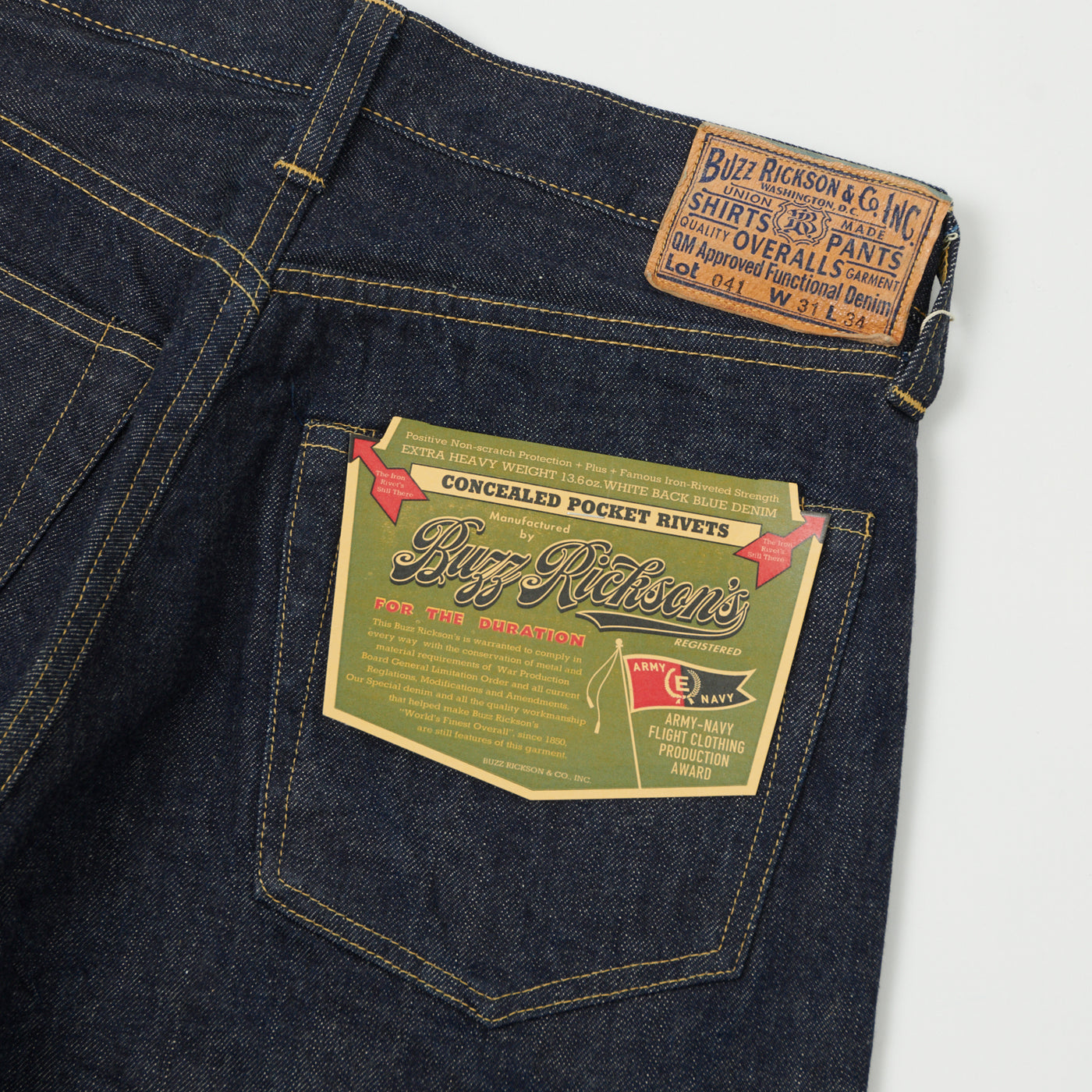 Buzz Rickson's WWII 'Waist Overall' 13.6oz Loose Straight Jean - Raw