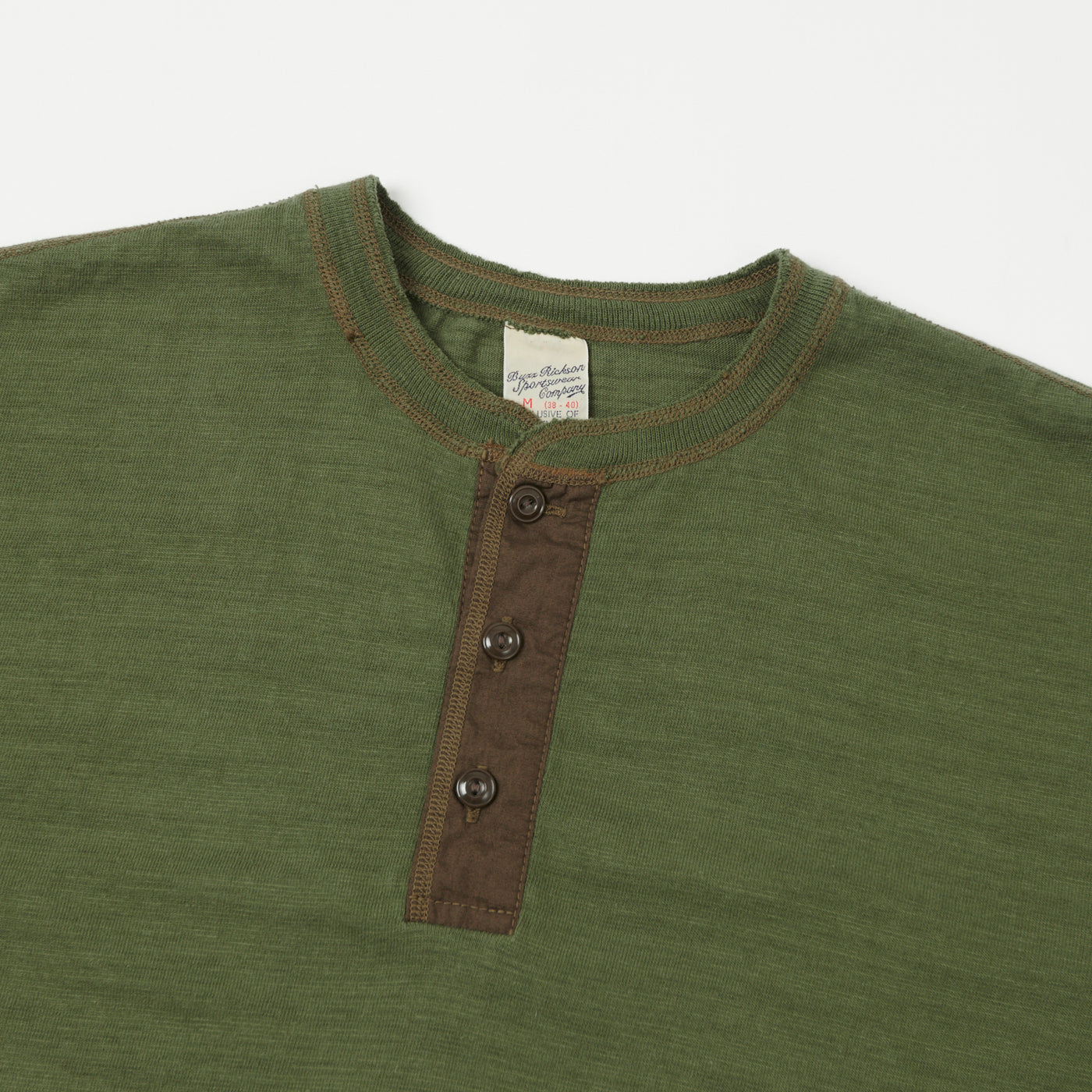 Buzz Rickson's Slub Henley T-Shirt - Olive