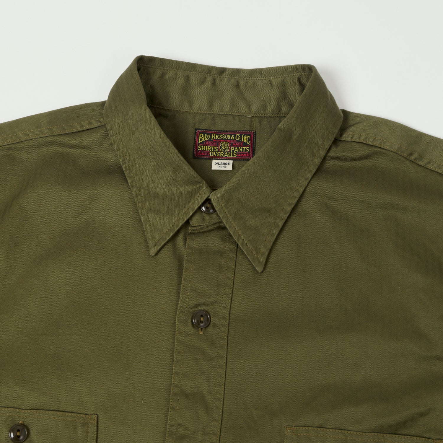 Buzz Rickson's Herringbone Open Pocket Work Shirt - Olive – SON OF