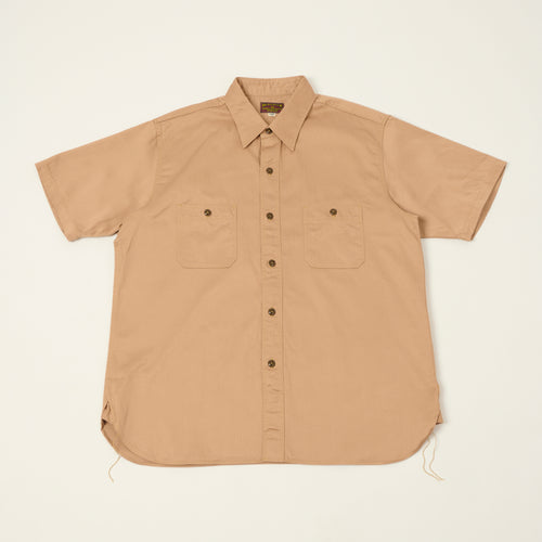 Buzz Rickson's Open Pocket Short Sleeve Herringbone Work Shirt - Beige