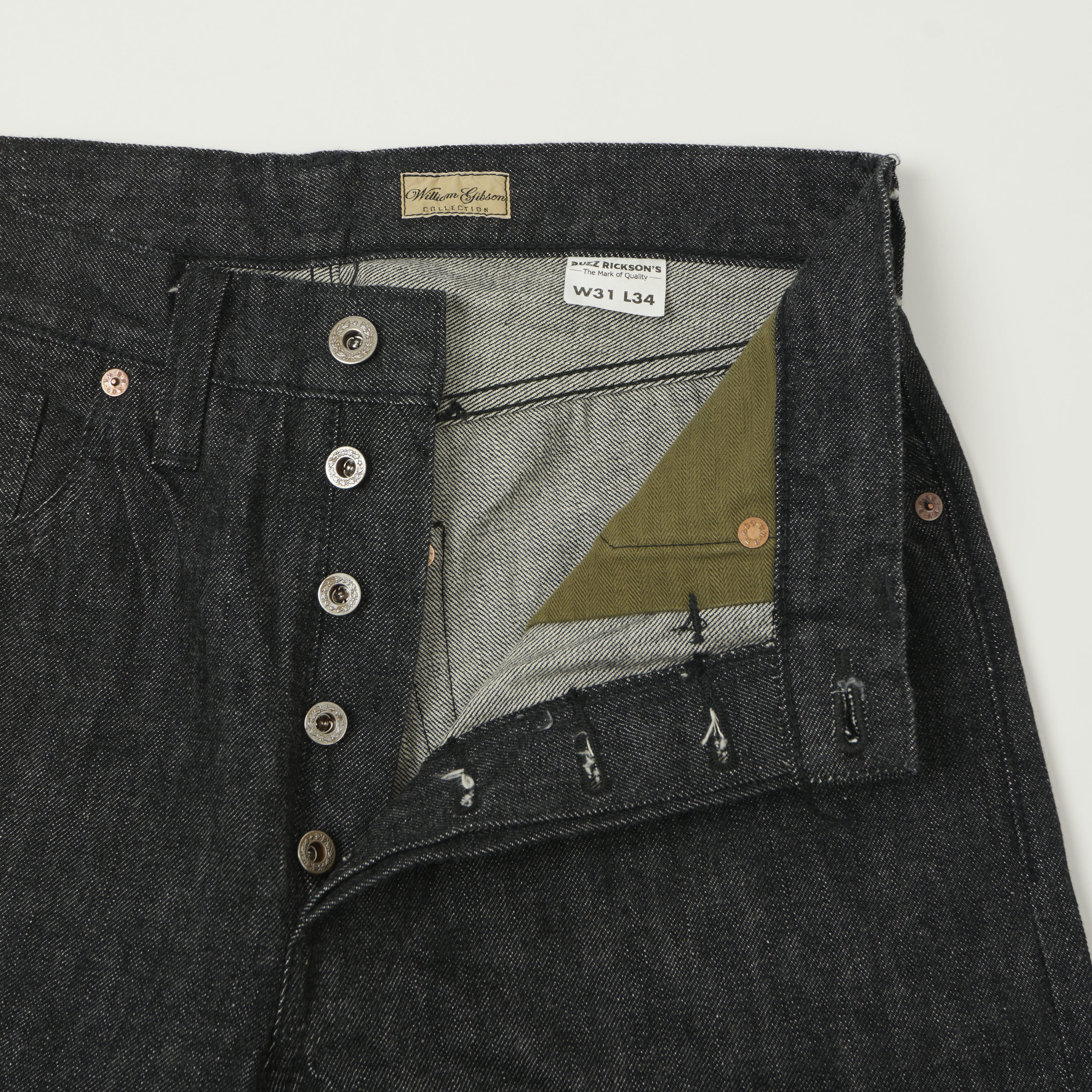 Buzz Rickson's WWII 'Waist Overall' 13.6oz Loose Straight Jean - Black One Wash