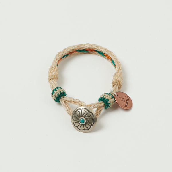 Chamula Turquoise Horsehair Concho Bracelet - White/Yellow//Green