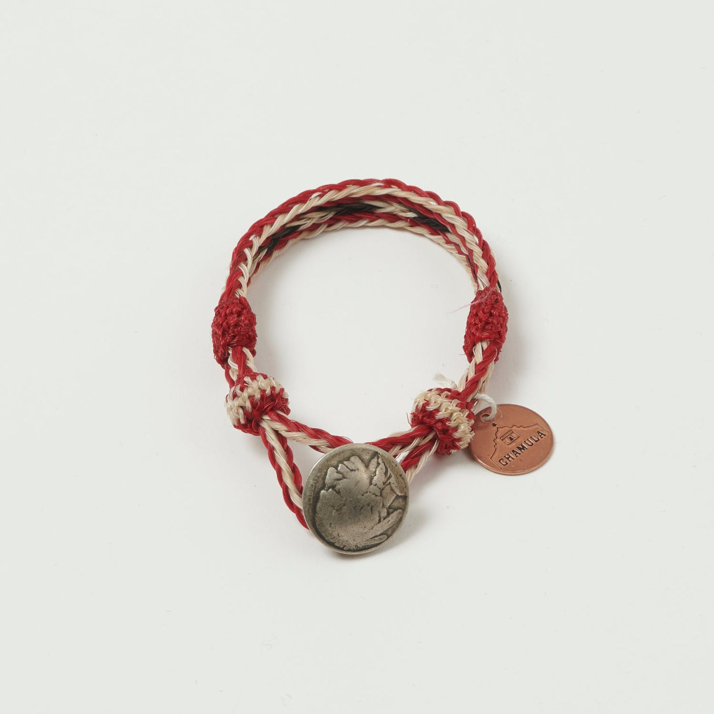 Chamula Horsehair Concho Bracelet - Red/White
