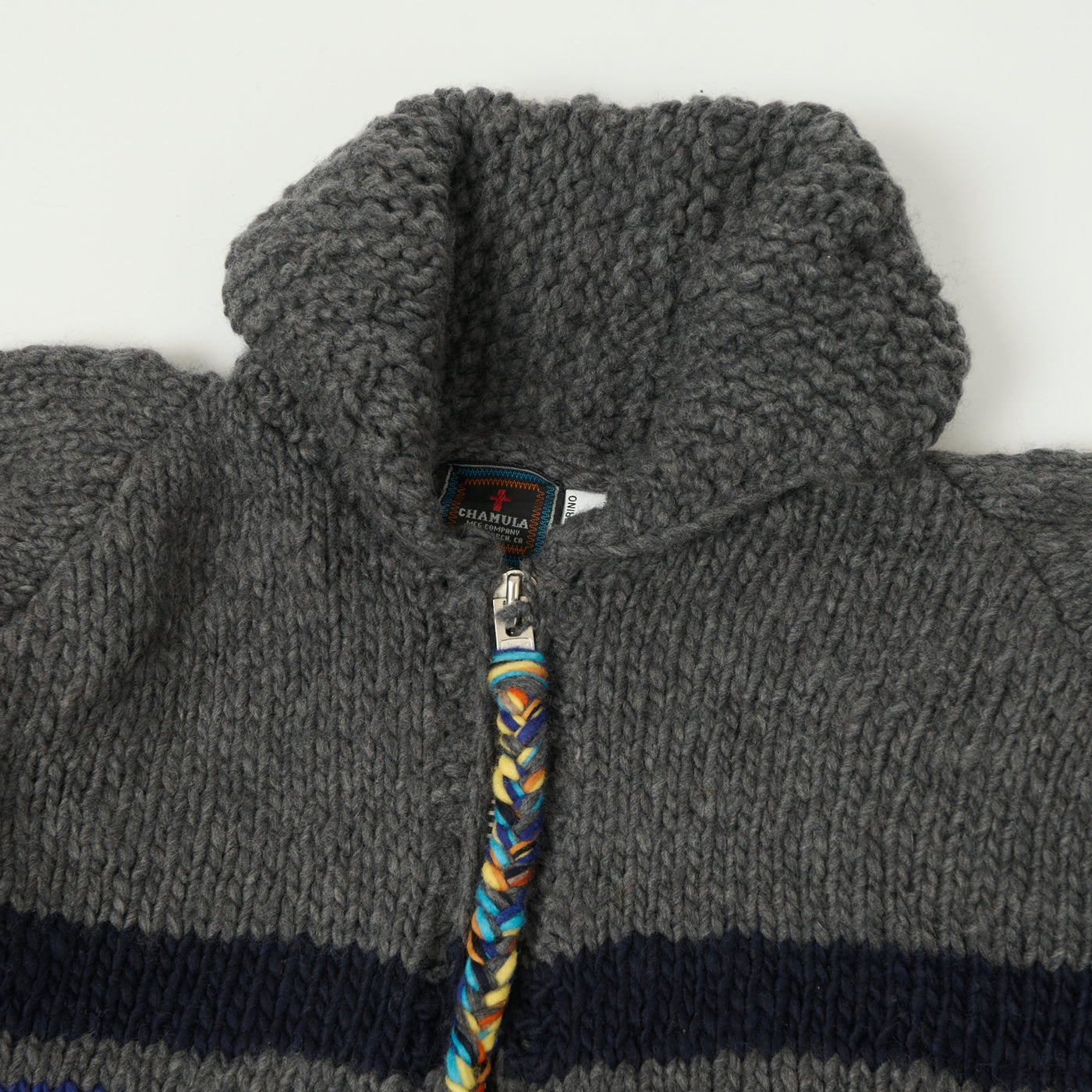 Chamula Striped Zip Through Cardigan - Grey/Multi